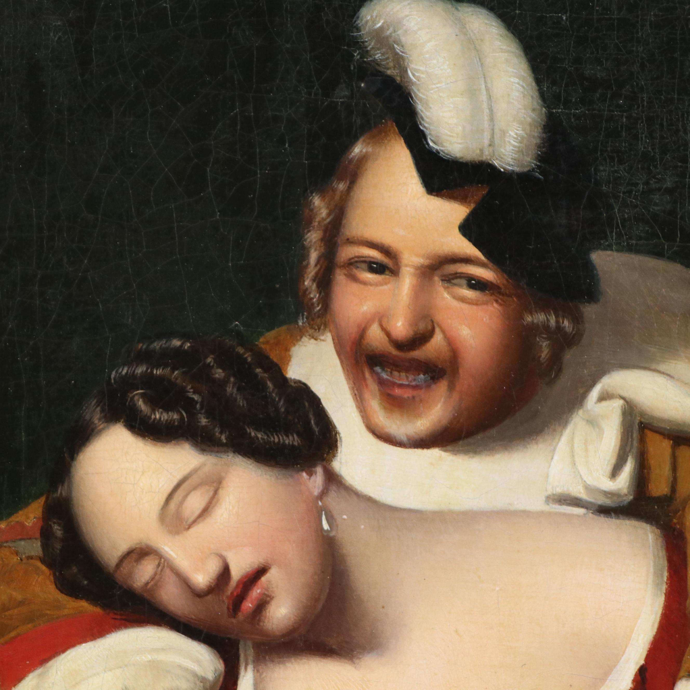 Figurative Oil Painting After Jan Tielius "A Libertine and a Sleeping Lady"