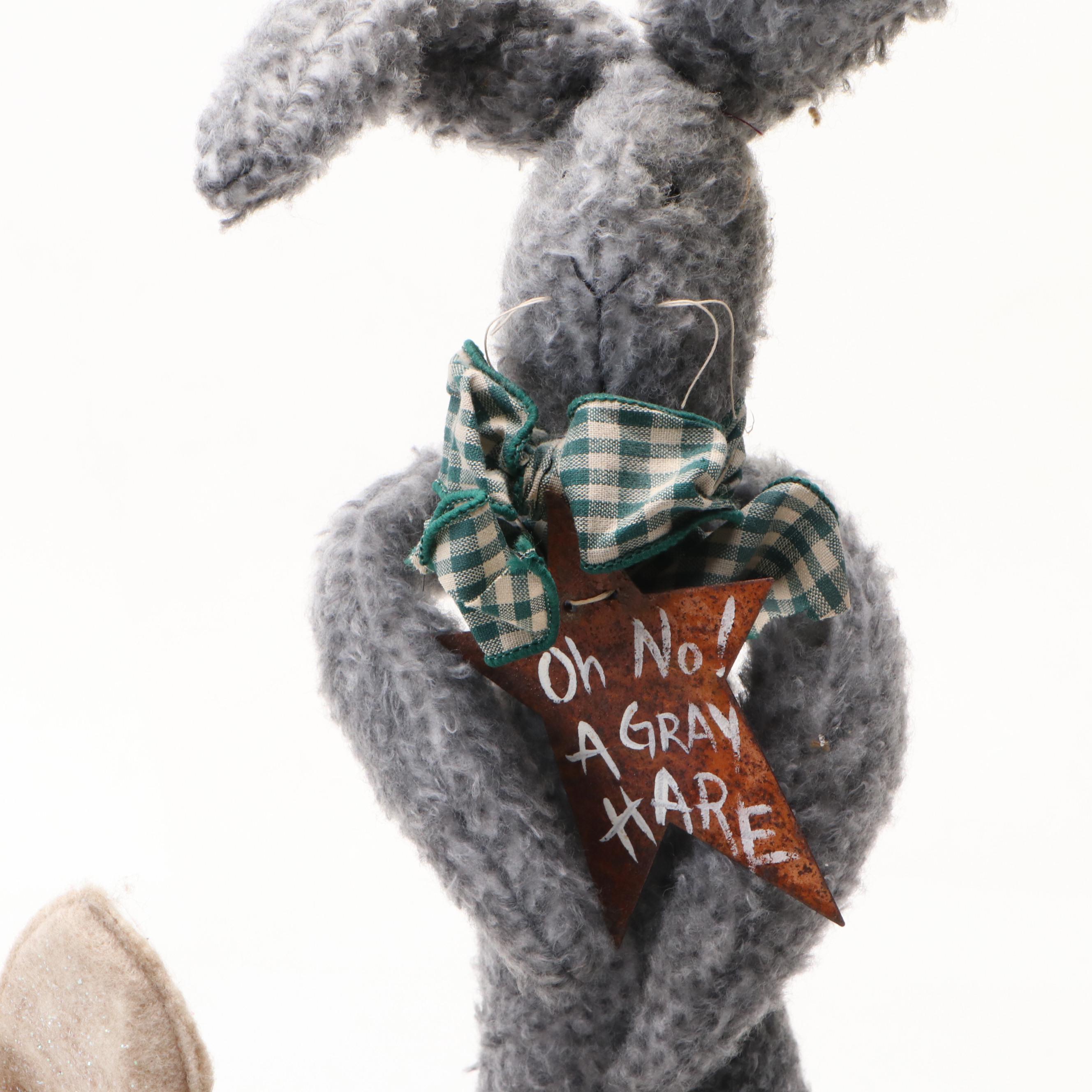 Spring Folk Art Style Rabbits and Wall Hangings