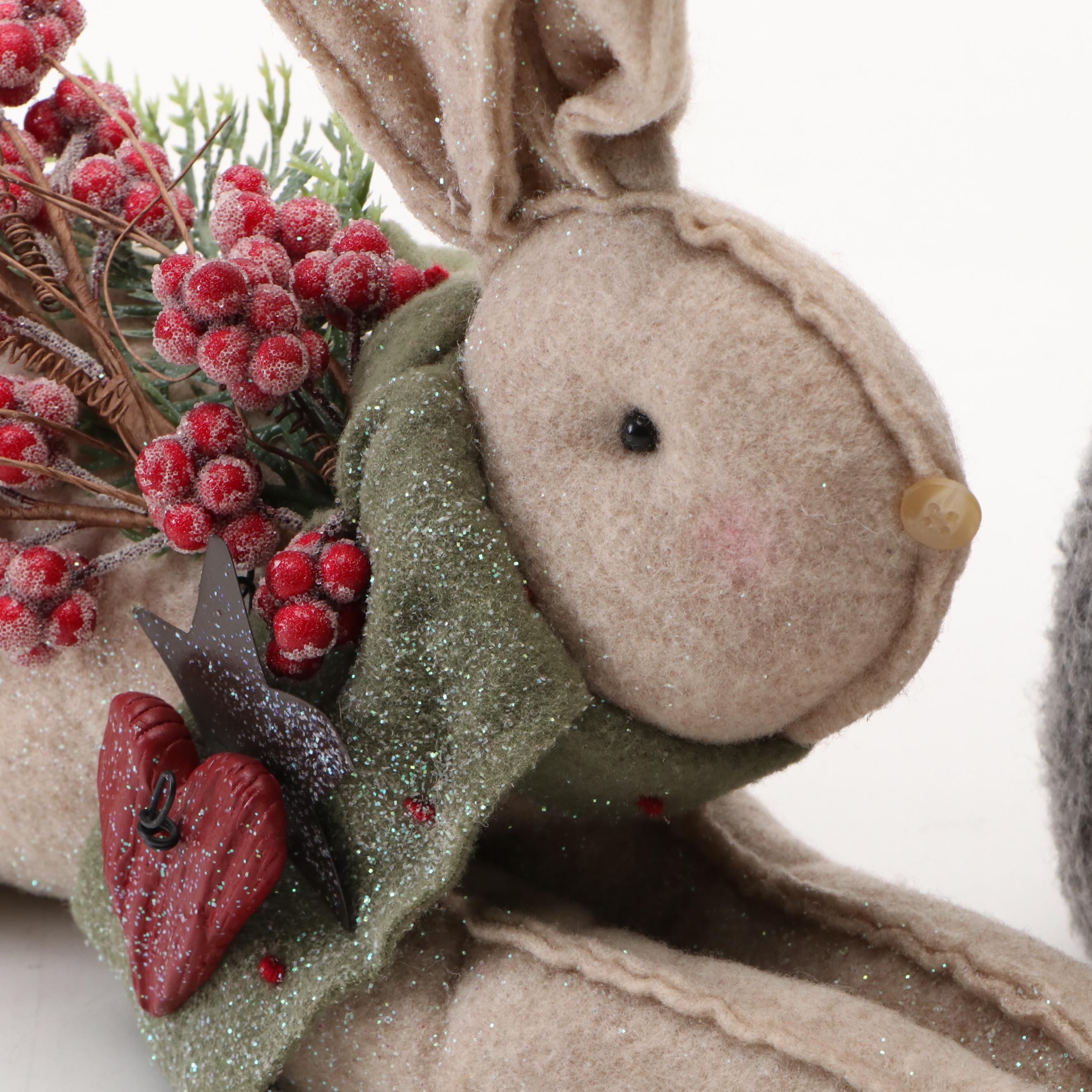 Spring Folk Art Style Rabbits and Wall Hangings