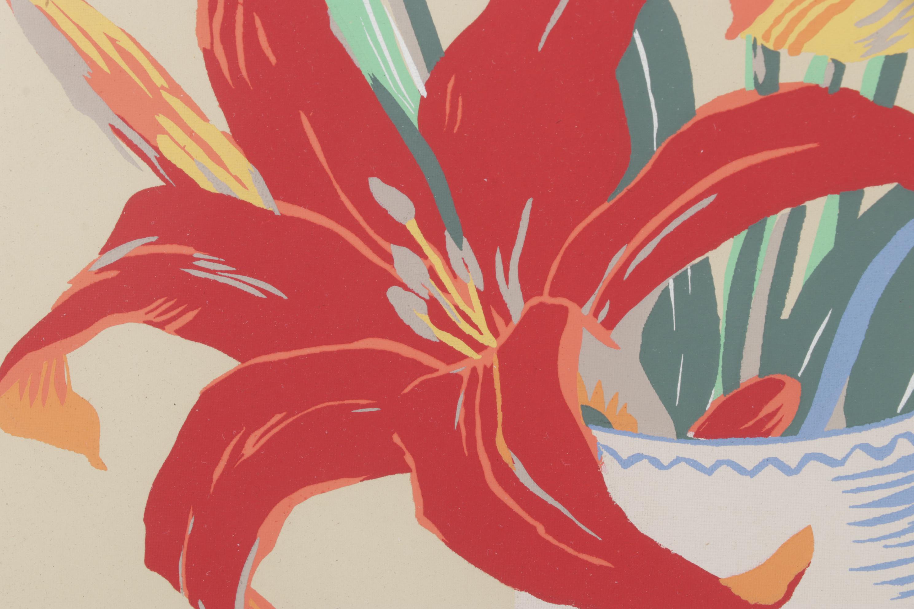 Lili Genet Warm Colored Screenprint of Floral Bouquet, Late 20th Century