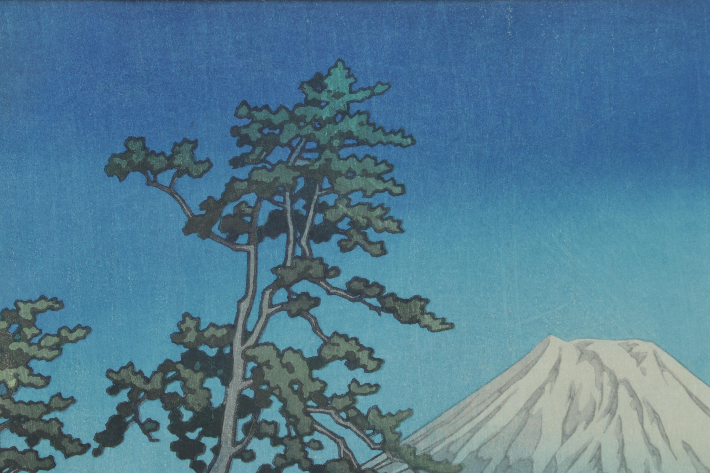 Kawase Hasui "Mount Fuji On A Moonlit Night, Kawai Bridge" Woodblock Print