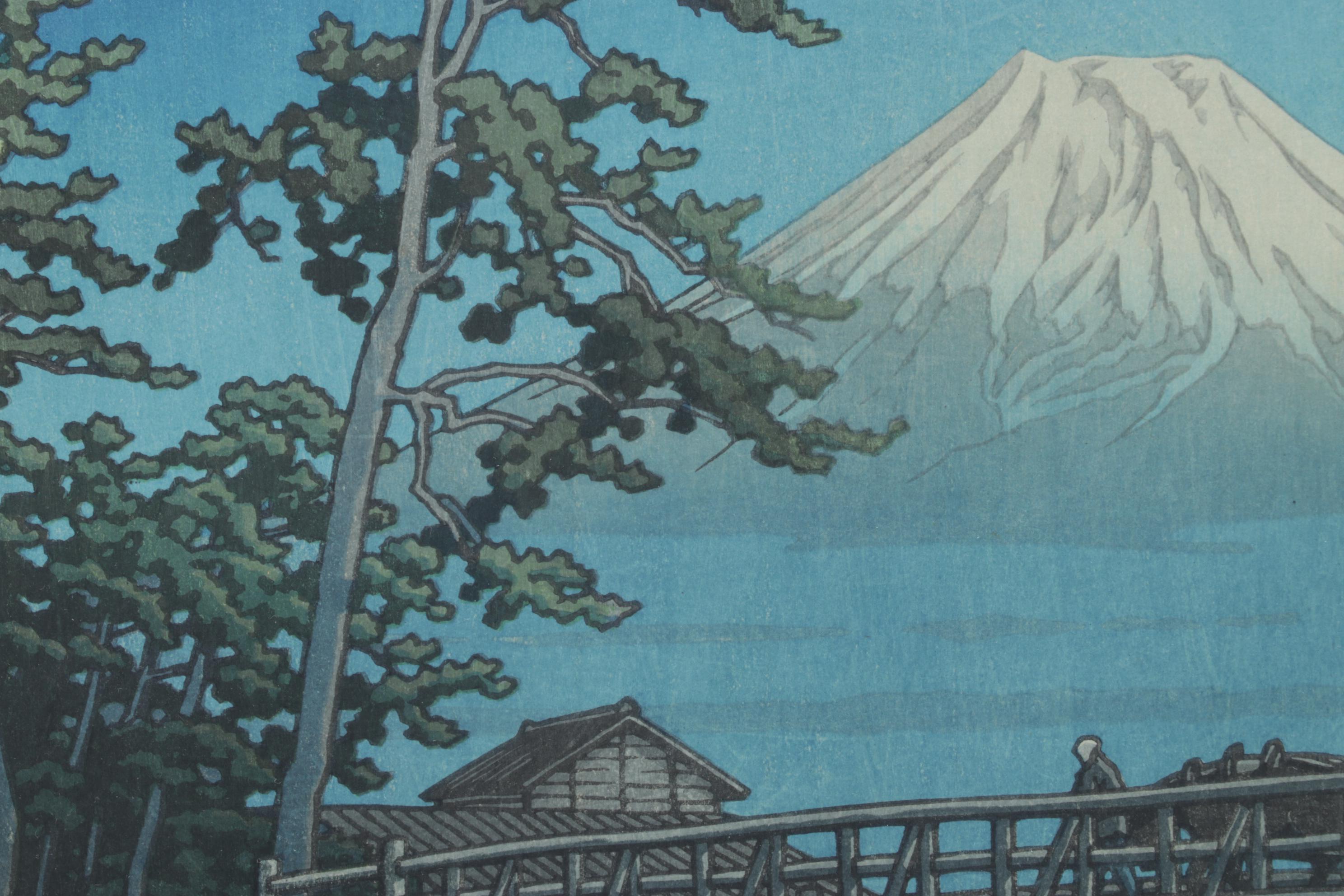 Kawase Hasui "Mount Fuji On A Moonlit Night, Kawai Bridge" Woodblock Print