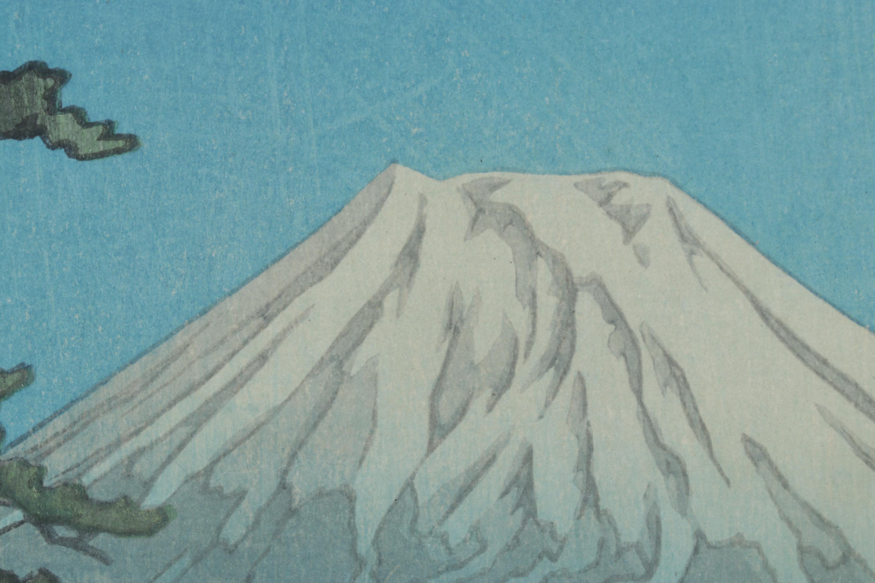 Kawase Hasui "Mount Fuji On A Moonlit Night, Kawai Bridge" Woodblock Print