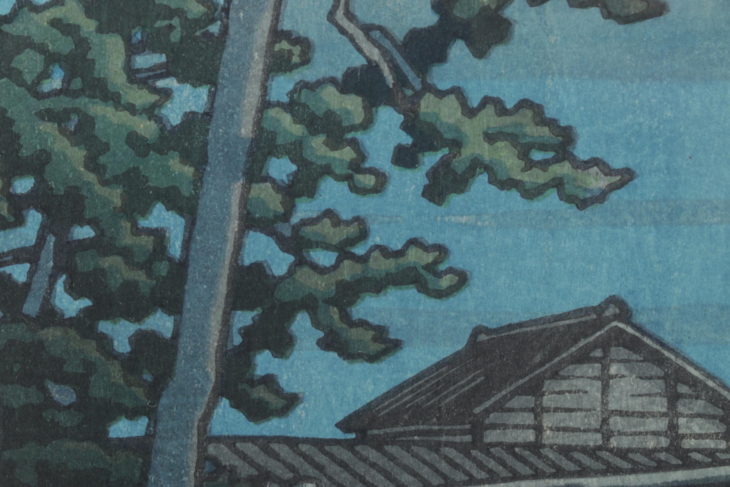 Kawase Hasui "Mount Fuji On A Moonlit Night, Kawai Bridge" Woodblock Print