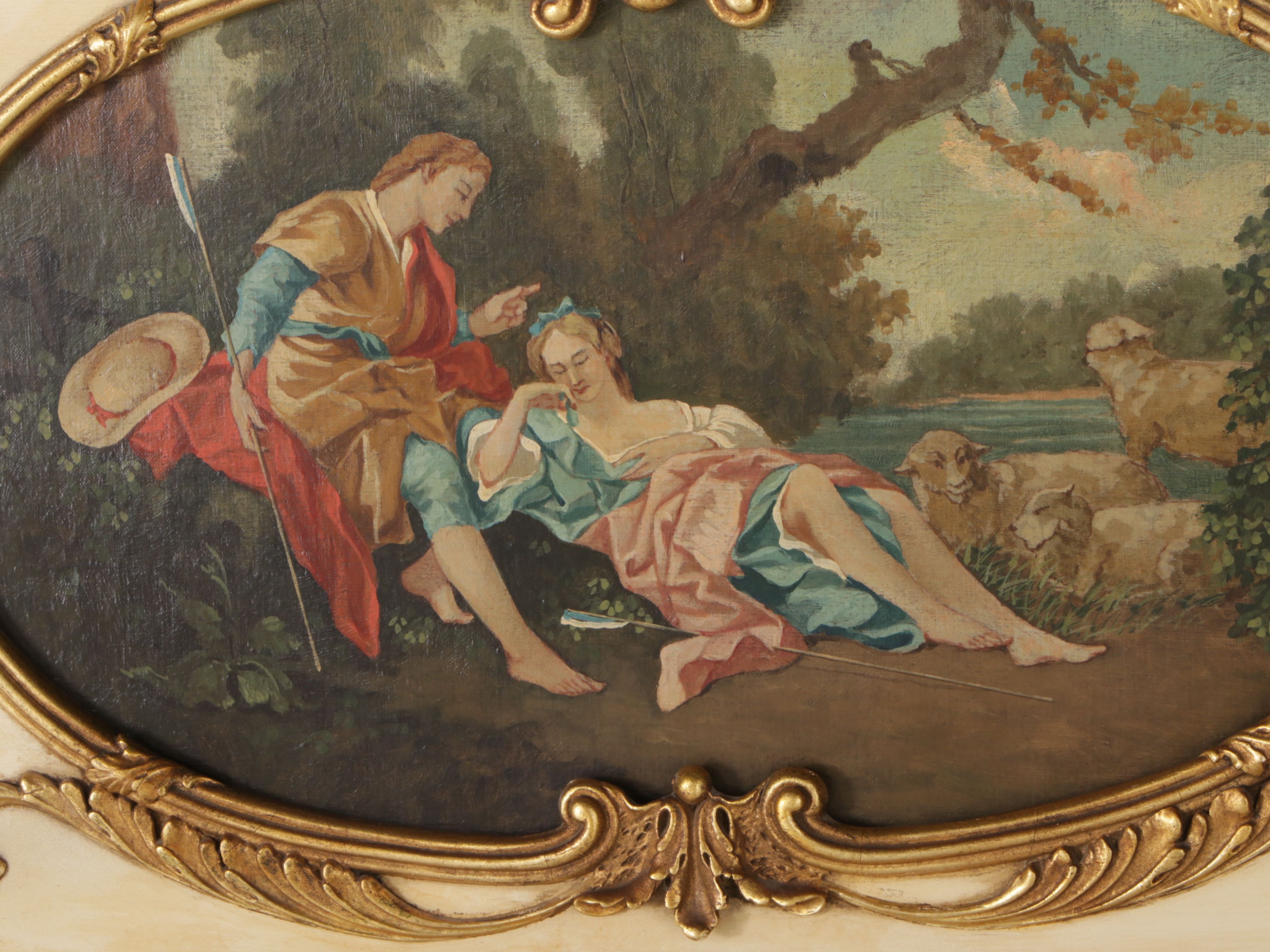 D. Milch & Son Louis XV Style Trumeau Mirror with Painted Pastoral Panel