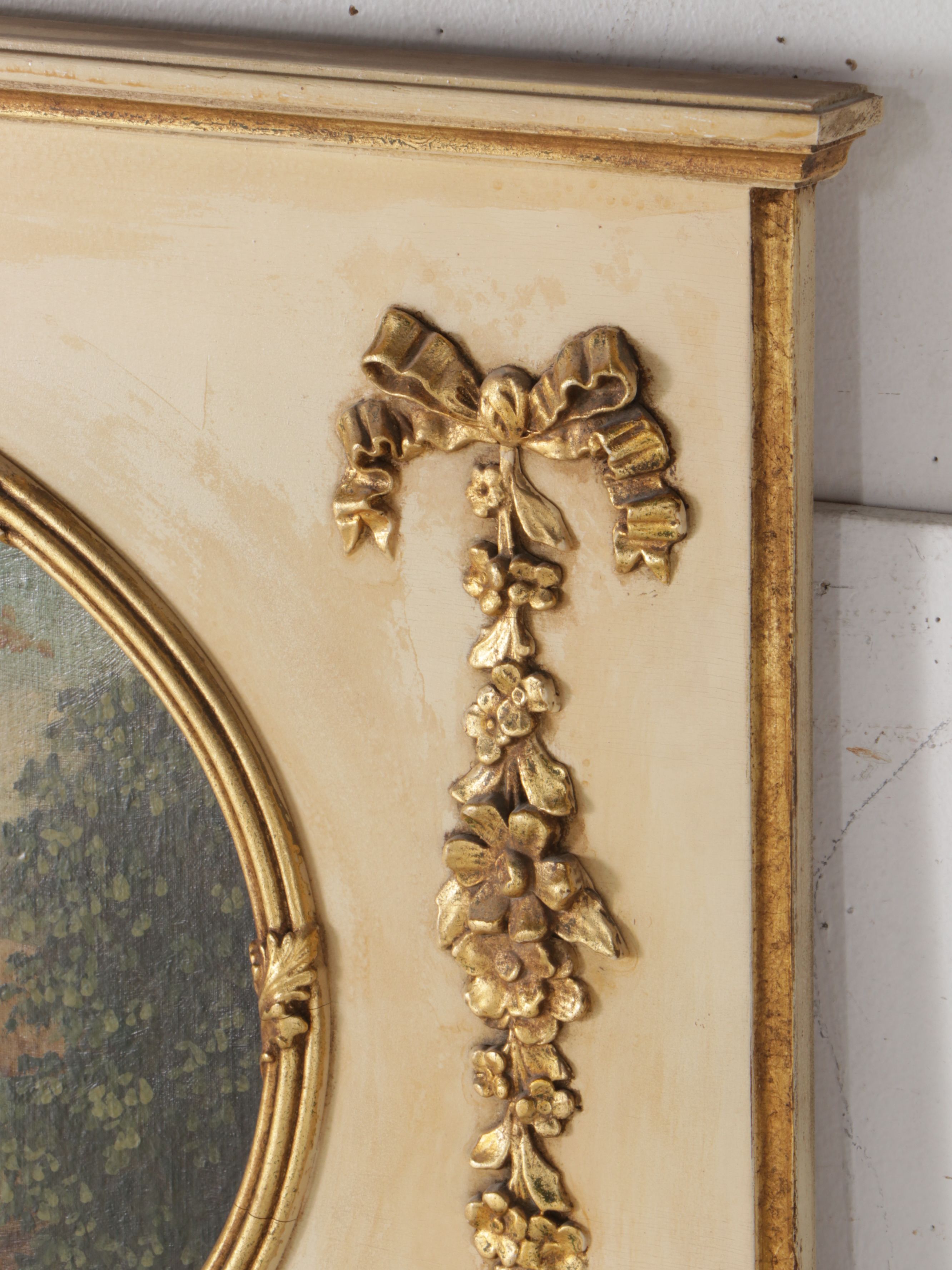 D. Milch & Son Louis XV Style Trumeau Mirror with Painted Pastoral Panel