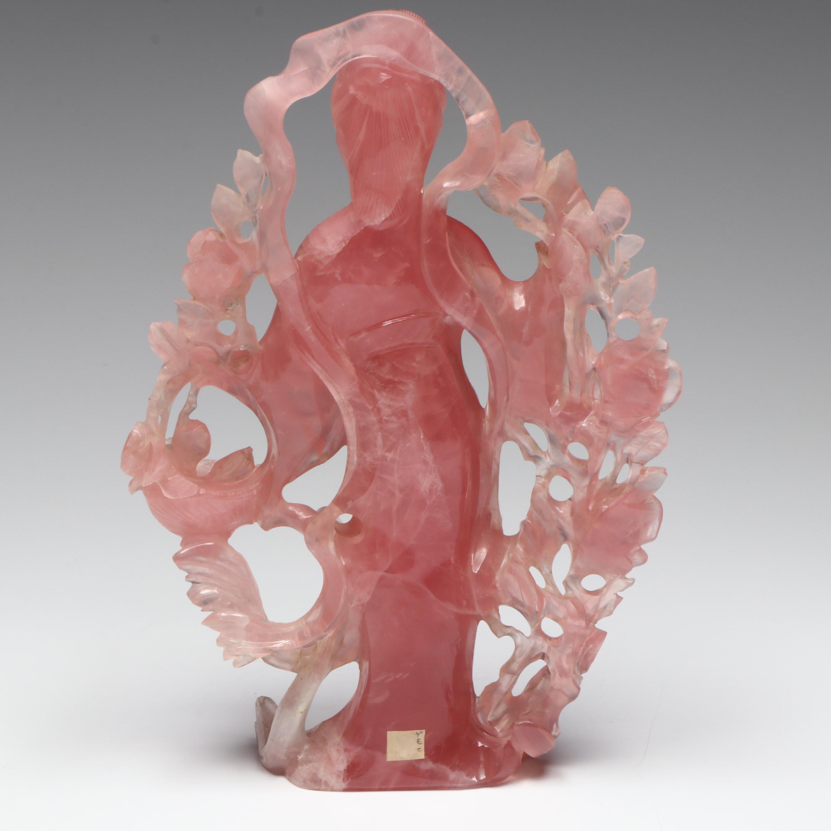 Chinese Carved Rose Quartz Guanyin Figure