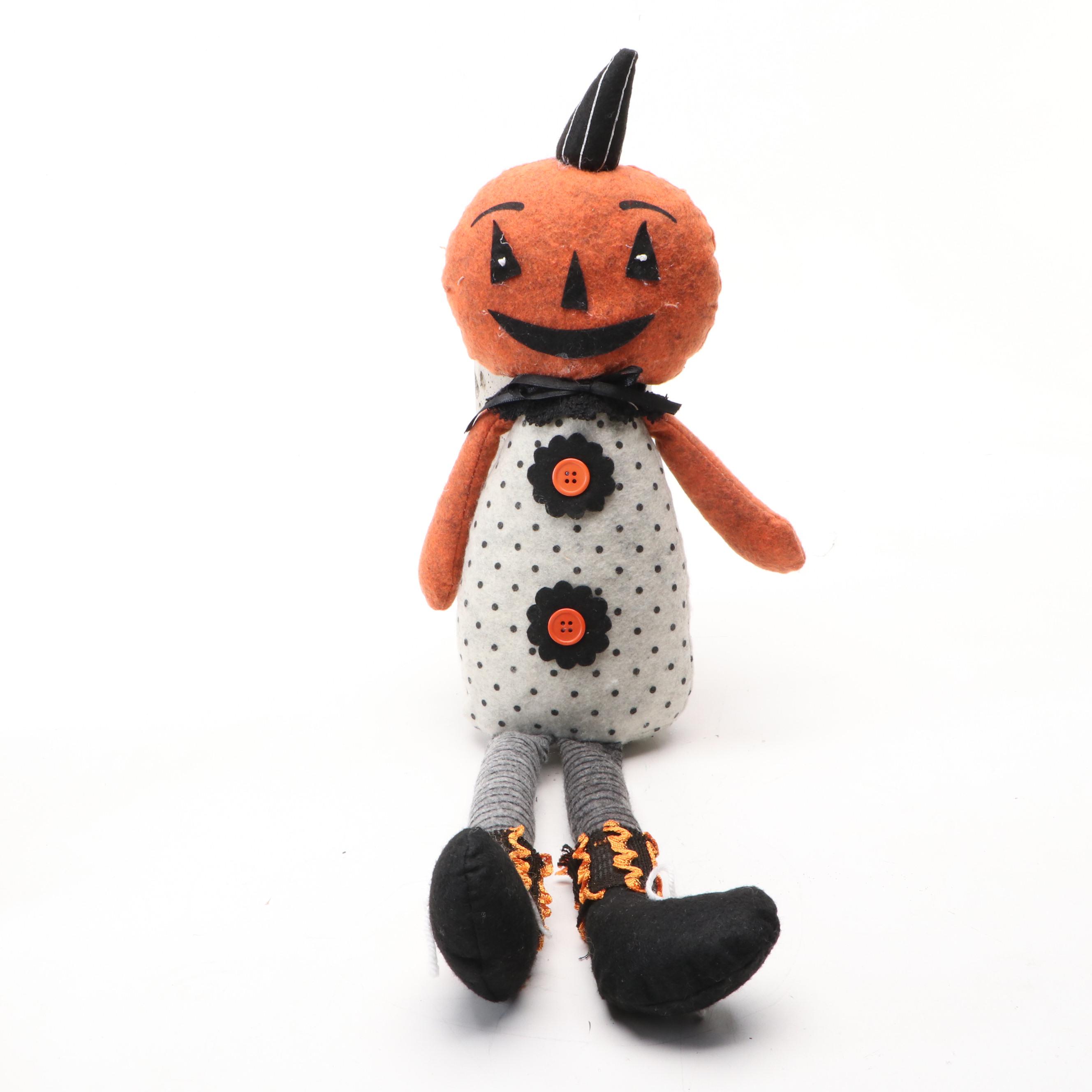 Halloween Folk Art Style Pumpkin Doll, Sign, Candle Holders and More Decor