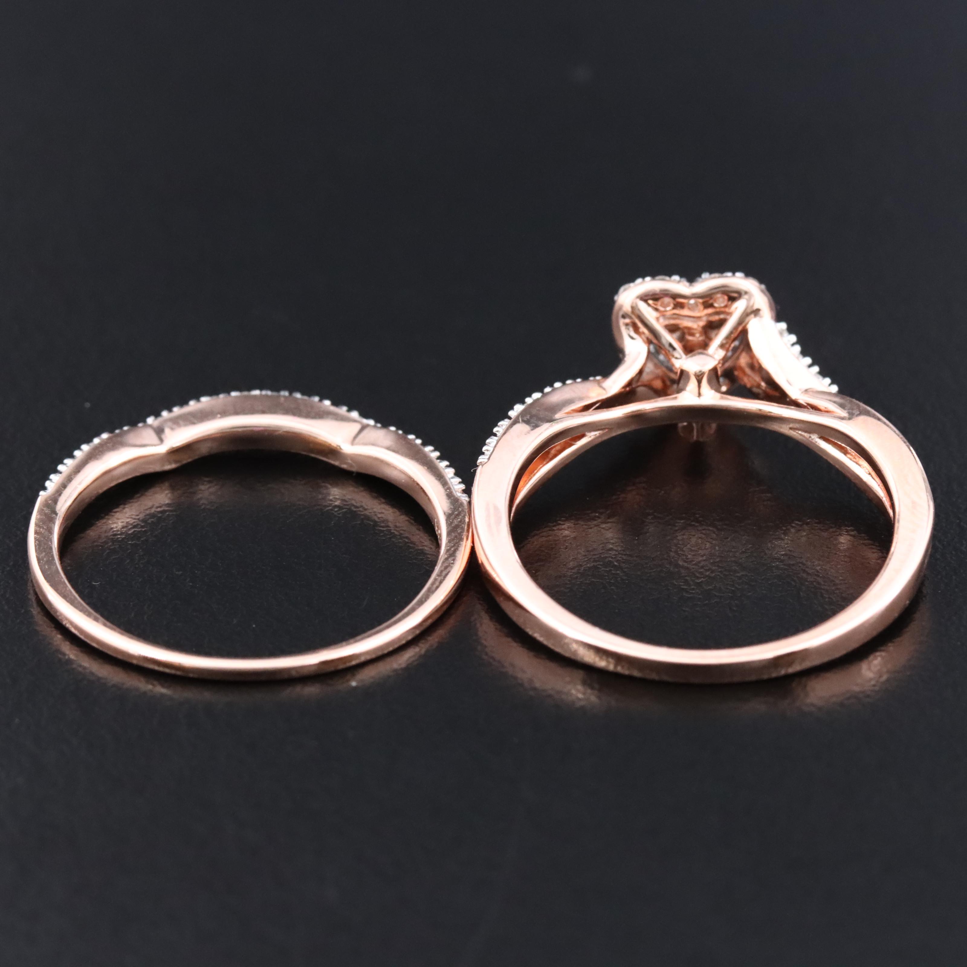 Sterling Diamond Heart Halo Ring Set