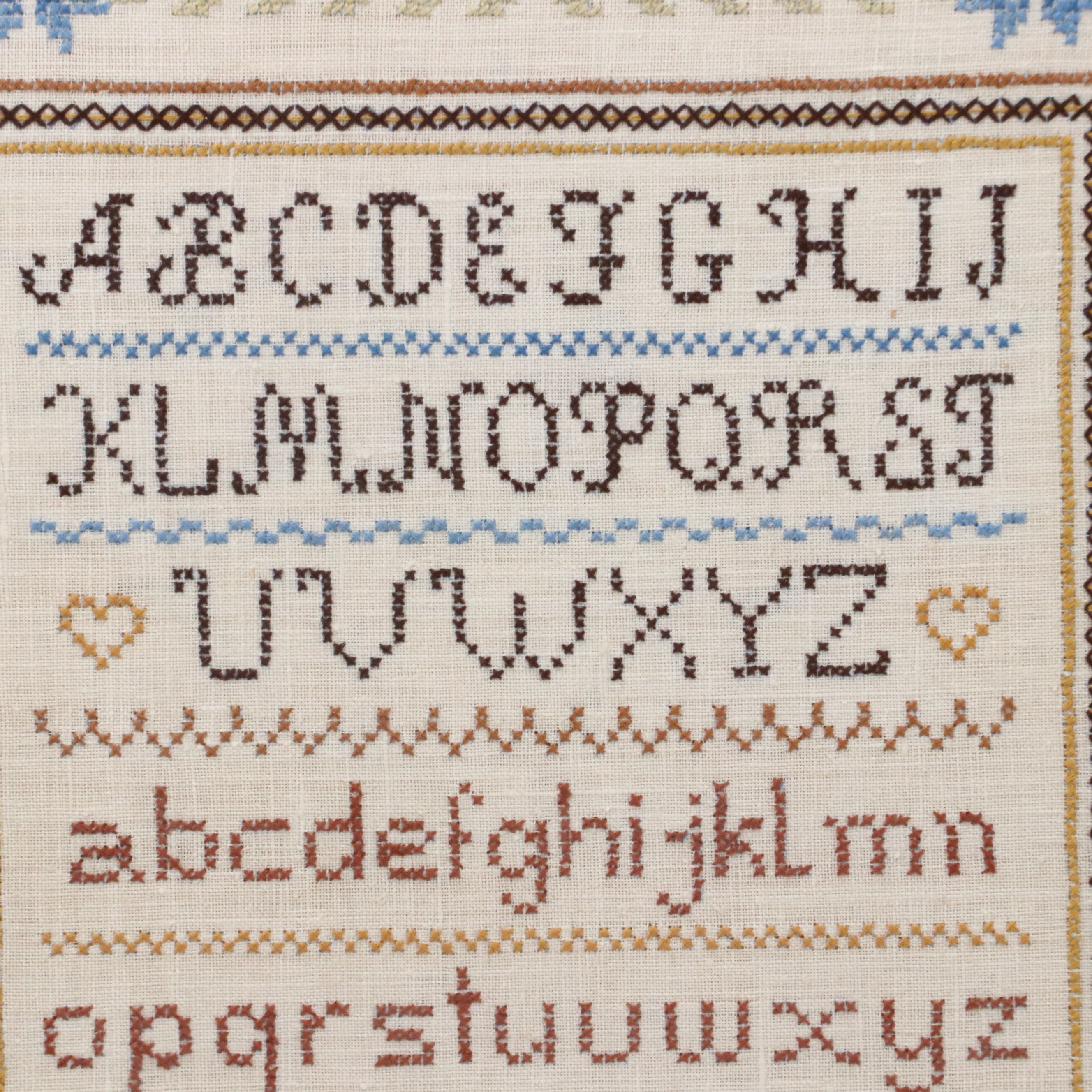 Handmade Cross-Stitch Sampler in Frame