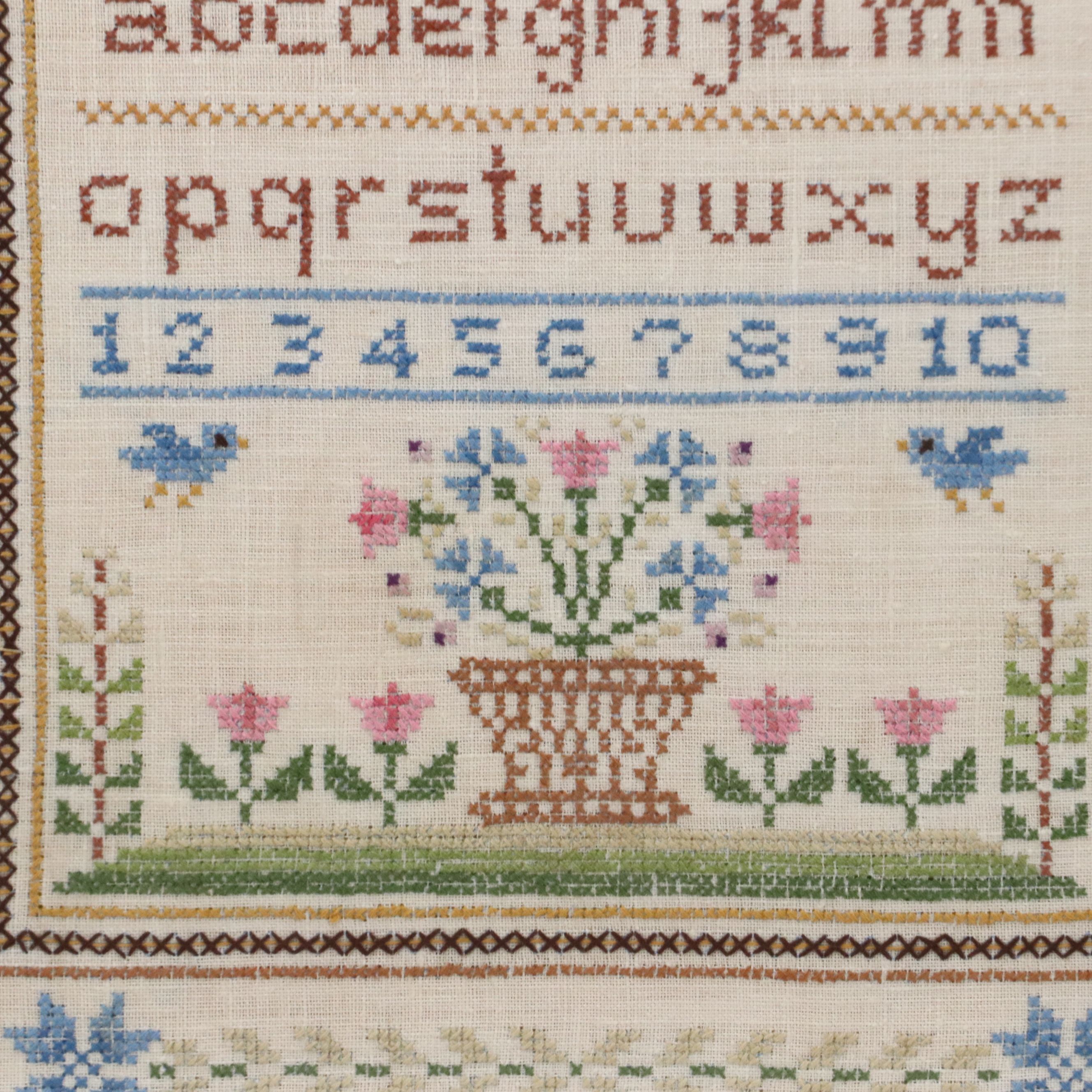 Handmade Cross-Stitch Sampler in Frame