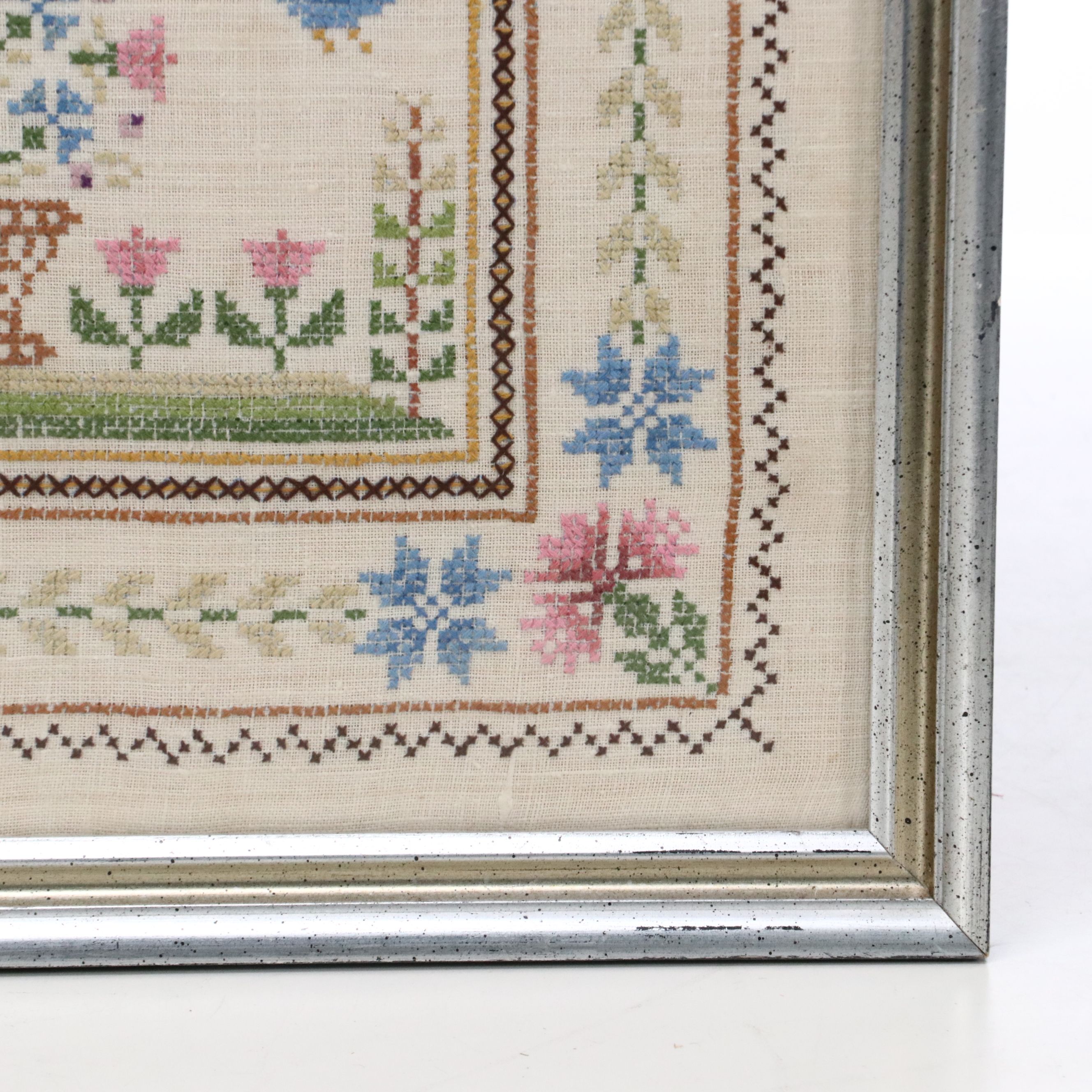 Handmade Cross-Stitch Sampler in Frame
