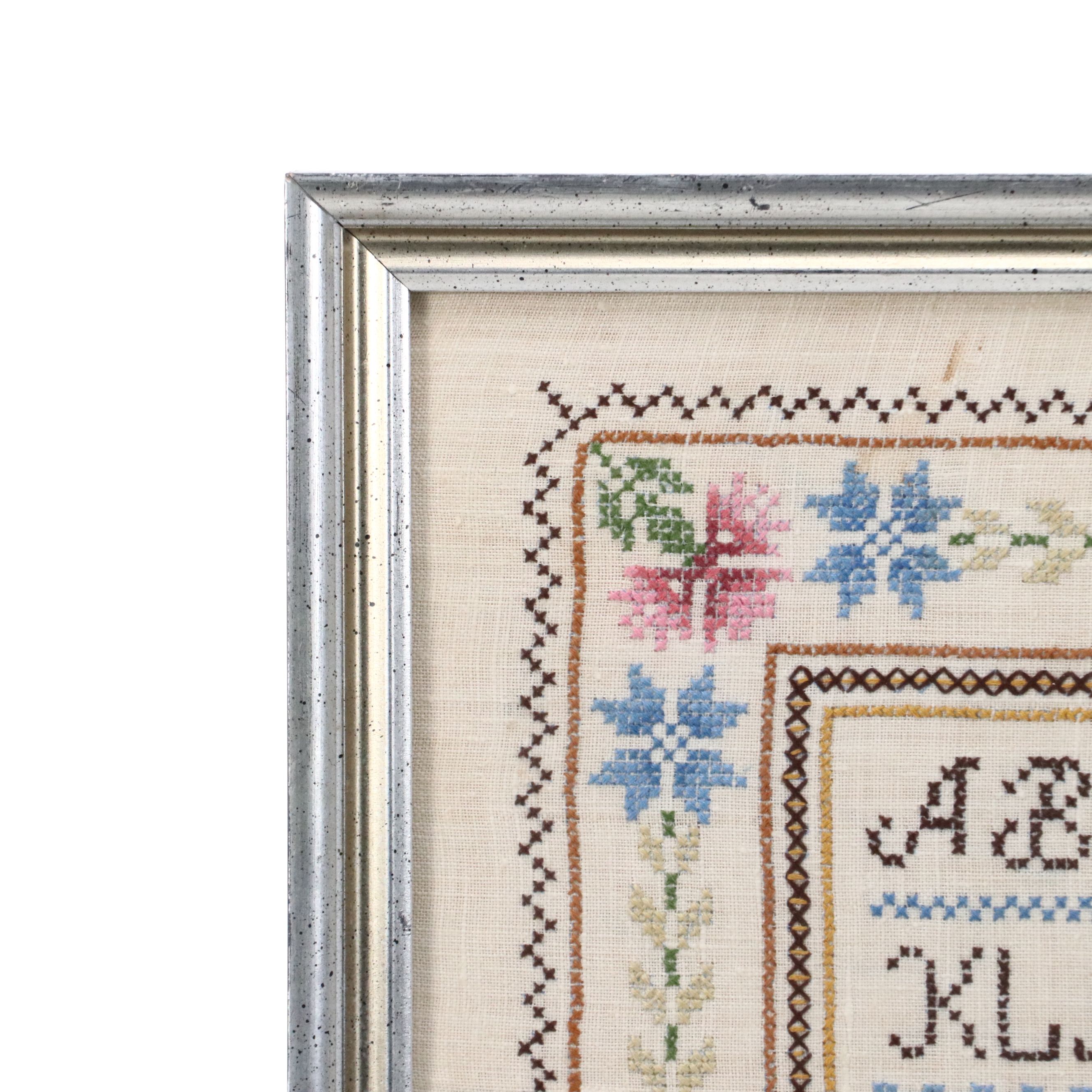 Handmade Cross-Stitch Sampler in Frame