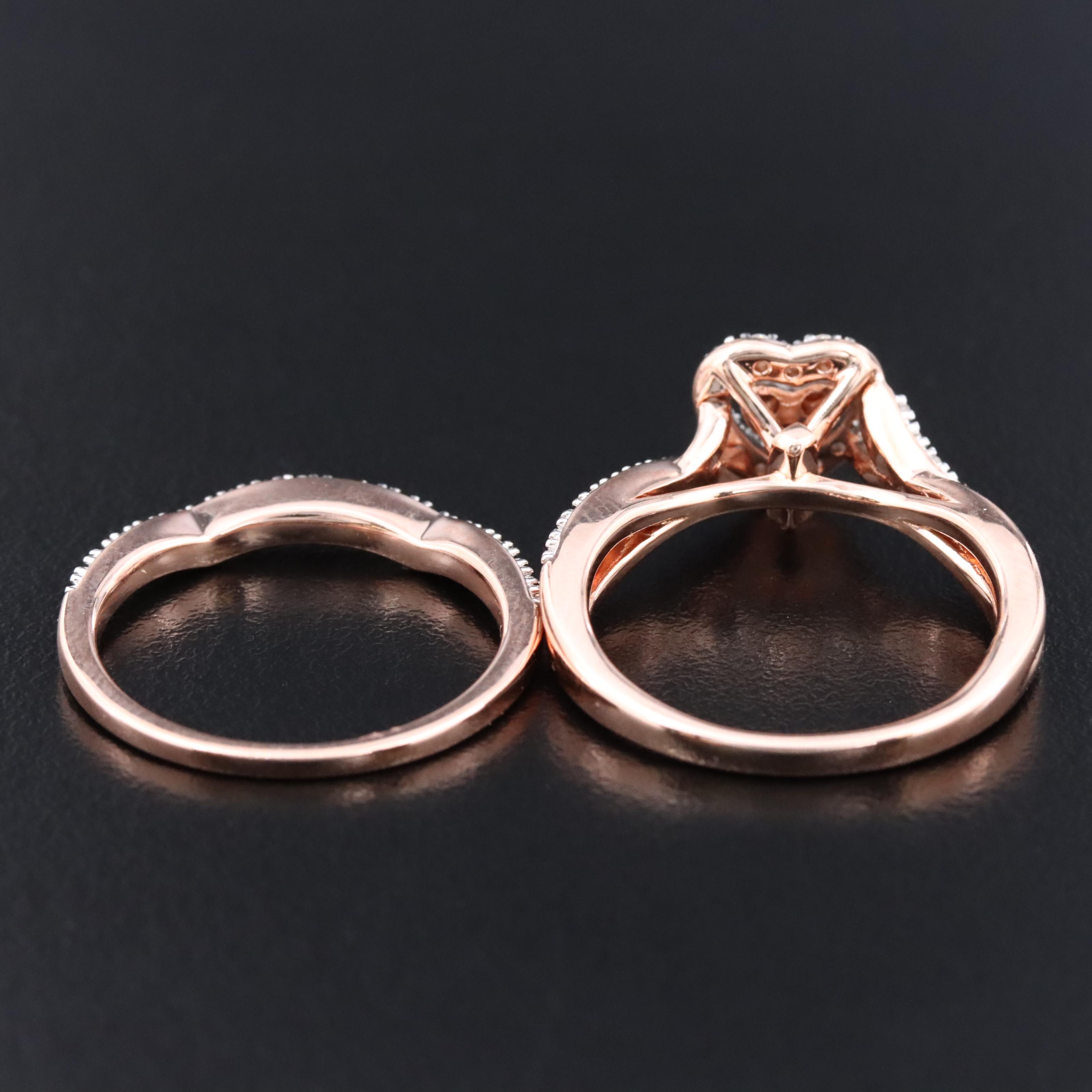 Sterling Diamond Heart Halo Ring Set