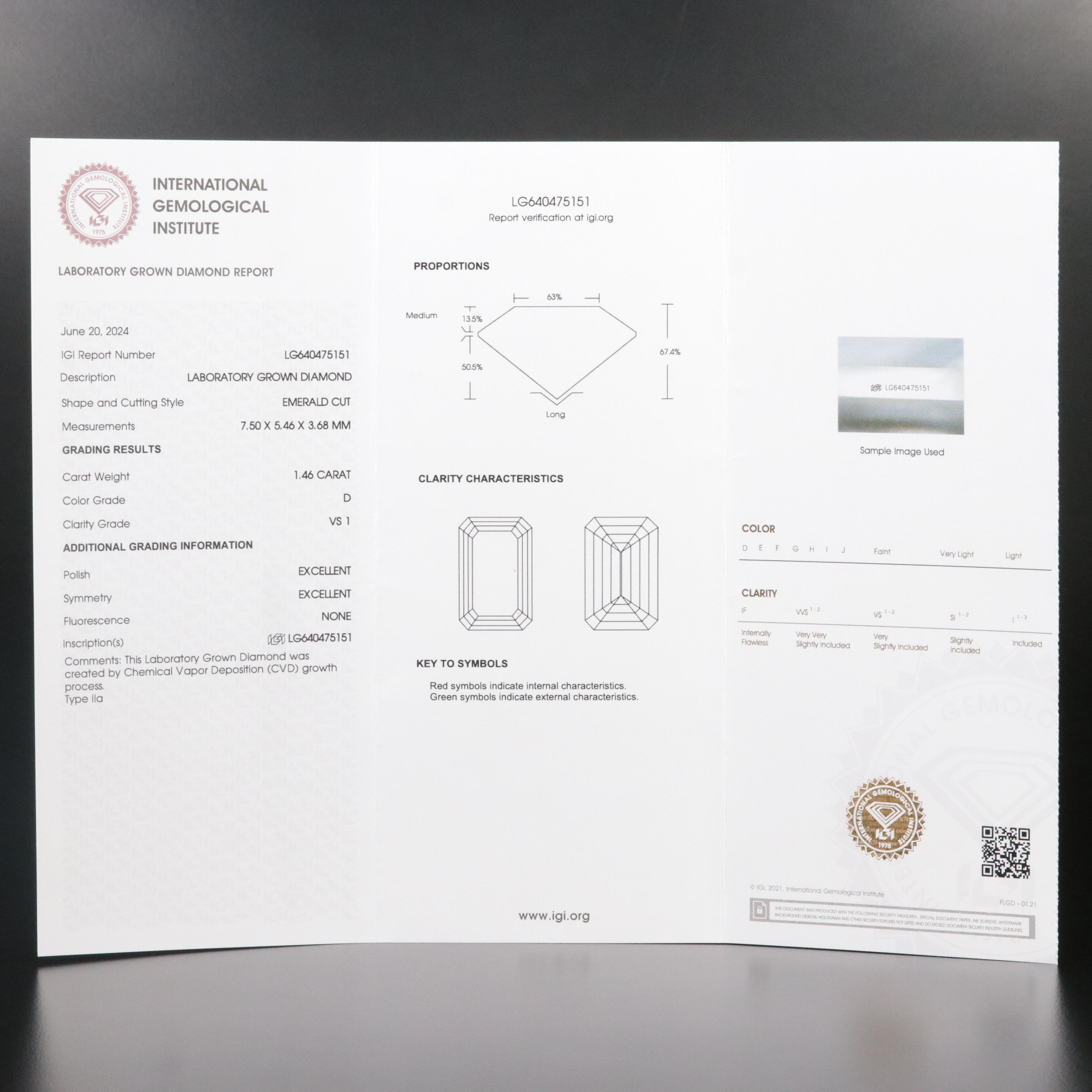 Loose 1.46 CT Lab Grown Diamond with IGI Report
