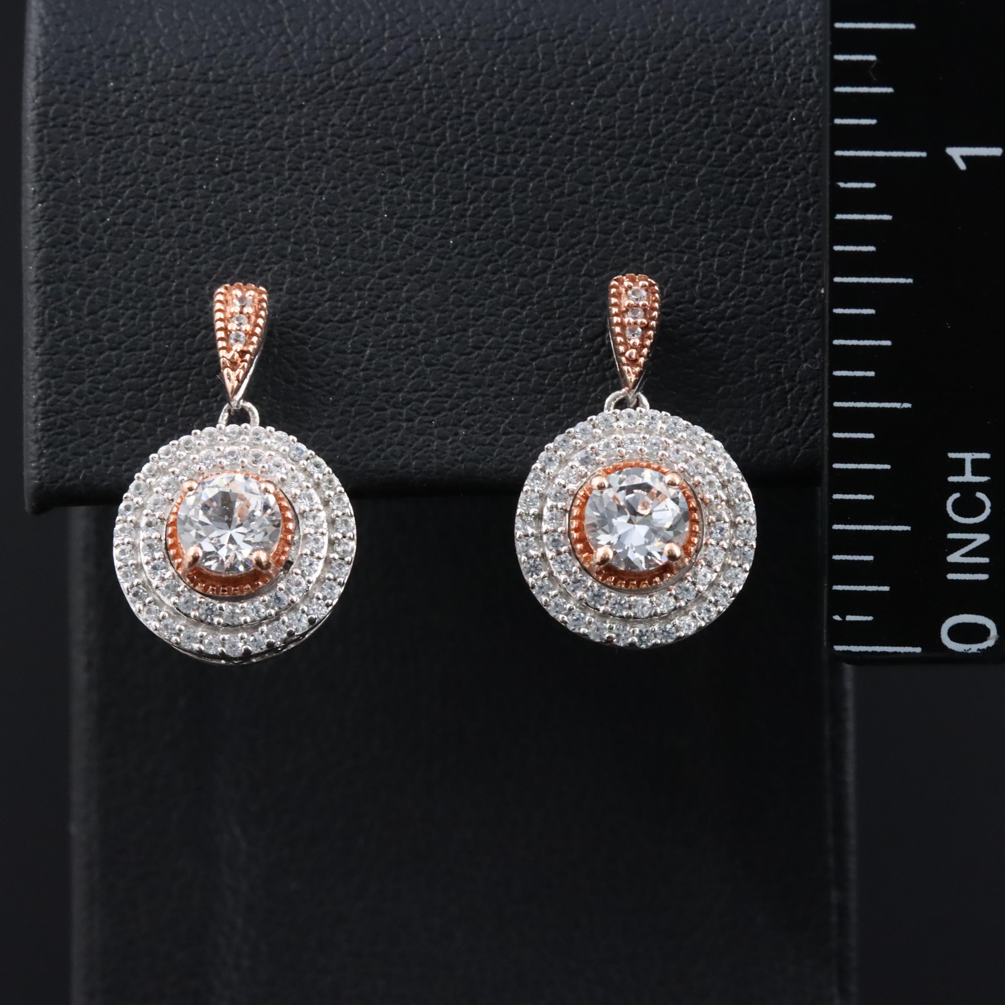 Sterling Sapphire Halo Earrings with 10K Rose Gold Accents