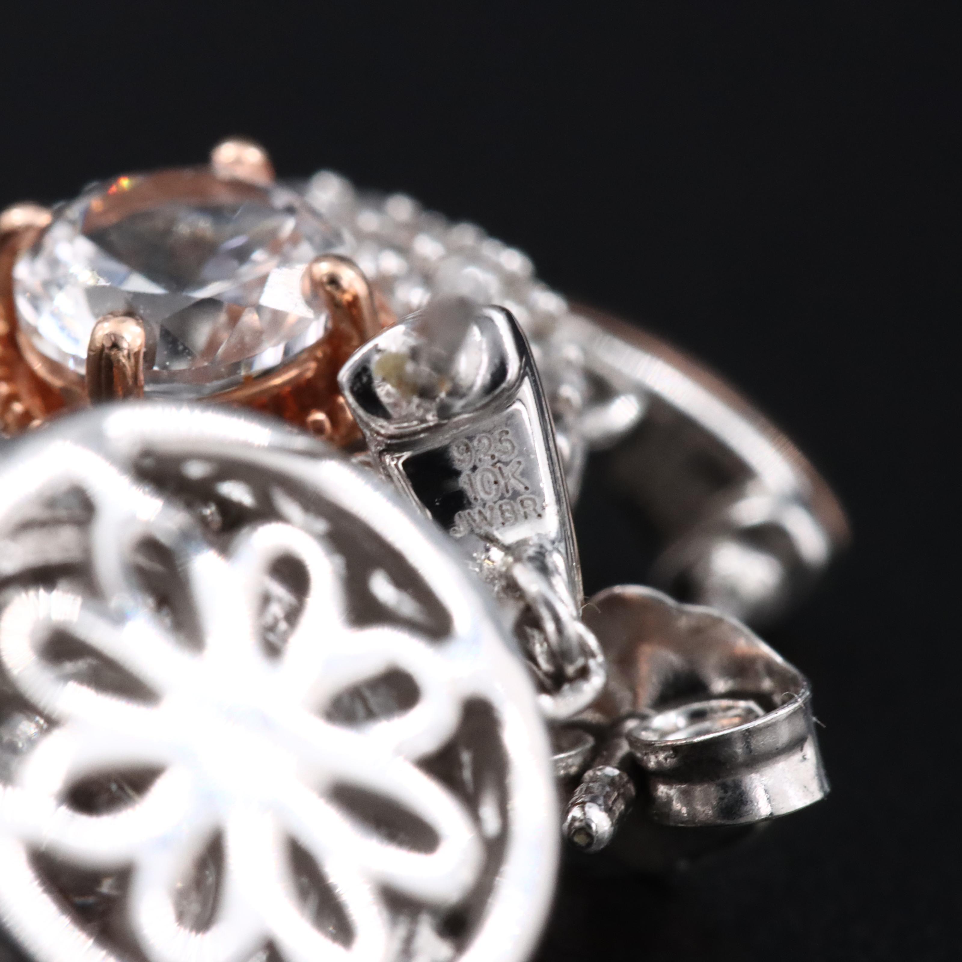 Sterling Sapphire Halo Earrings with 10K Rose Gold Accents