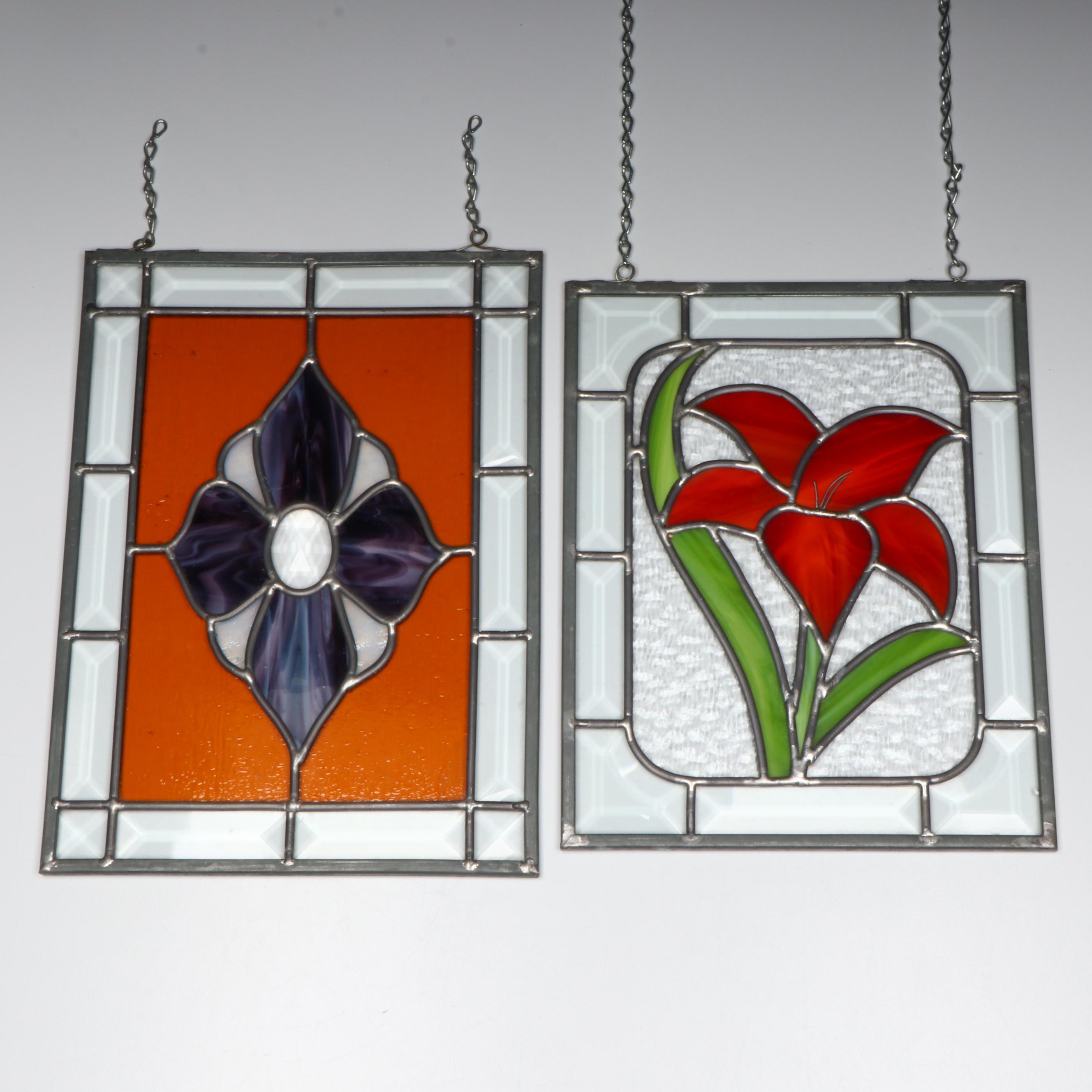 Stained and Slag Glass Floral Sun Catcher Panels
