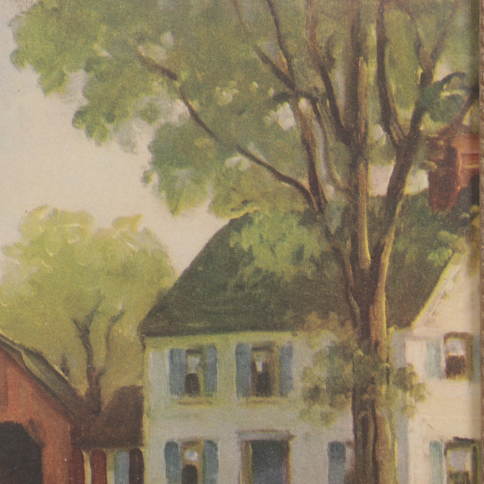 H.C. Walcott Impressionist Market and Horse Drawn Carriage Offset Lithograph