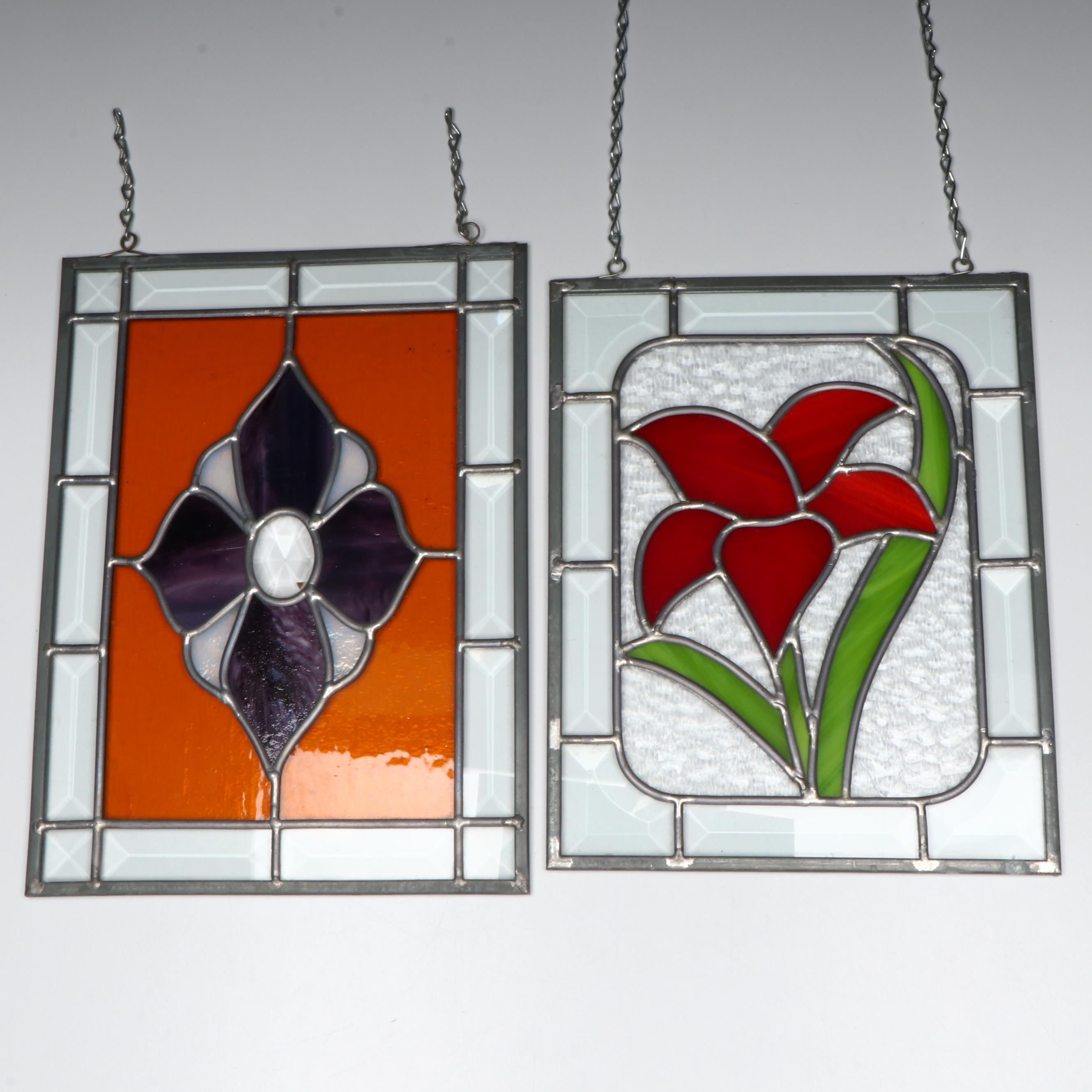 Stained and Slag Glass Floral Sun Catcher Panels