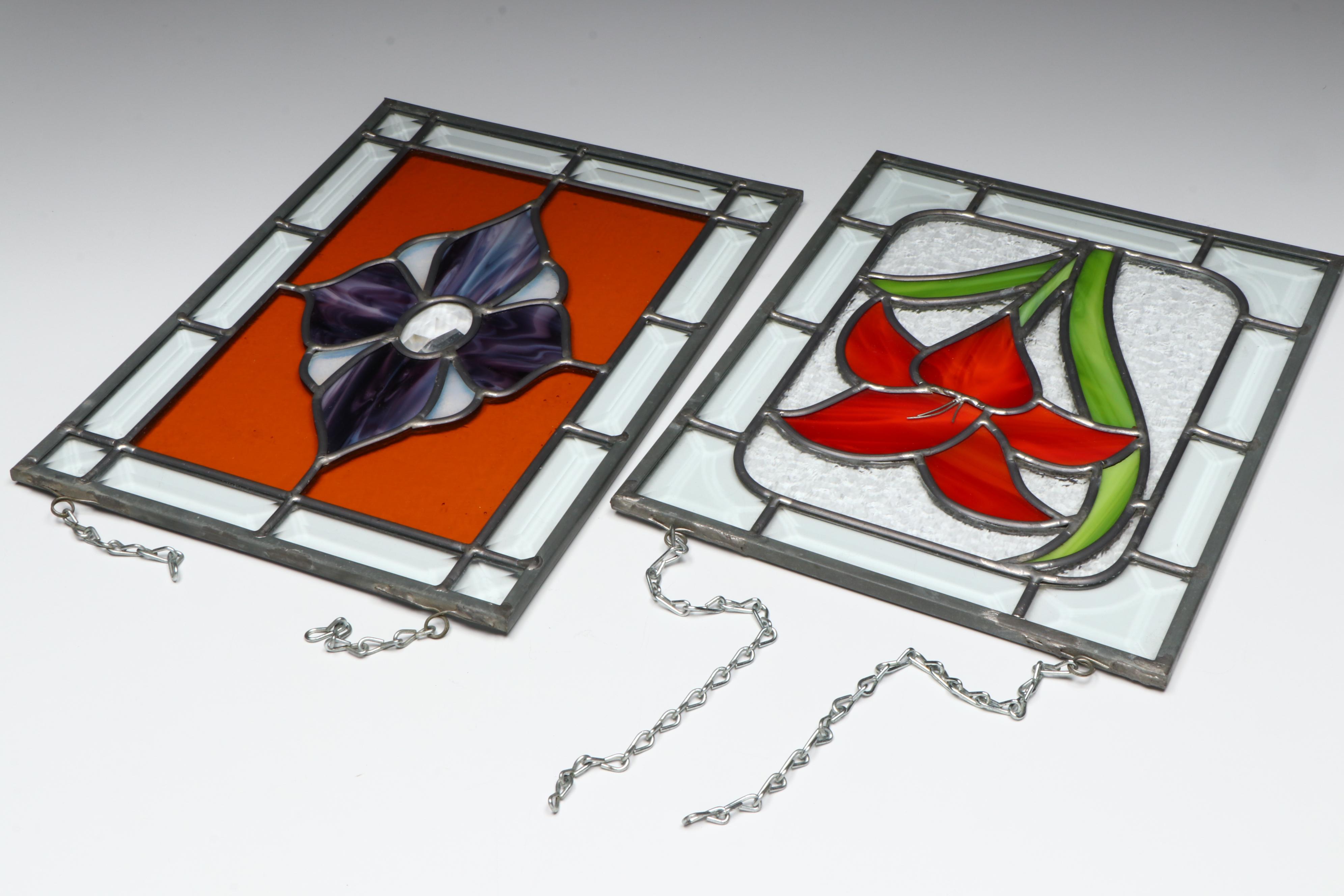 Stained and Slag Glass Floral Sun Catcher Panels