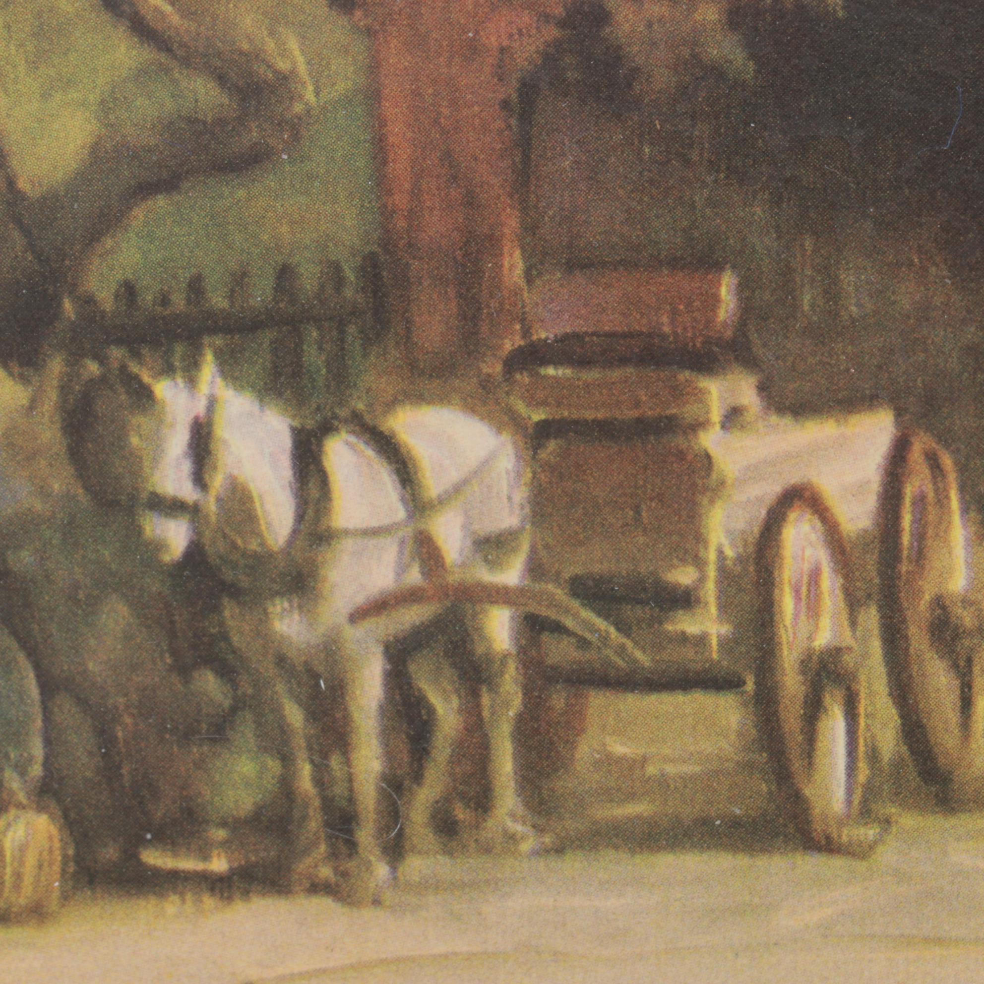 H.C. Walcott Impressionist Market and Horse Drawn Carriage Offset Lithograph