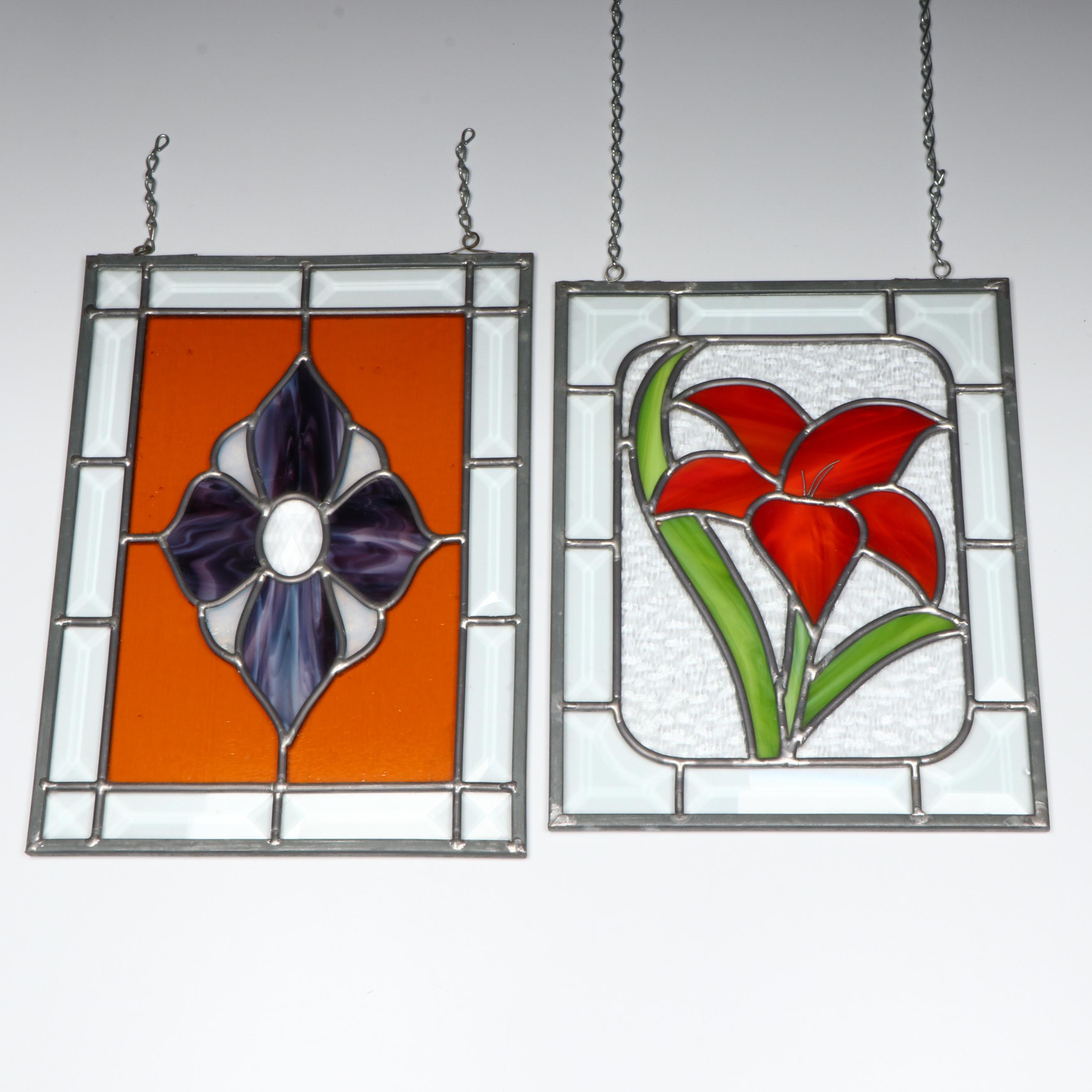 Stained and Slag Glass Floral Sun Catcher Panels