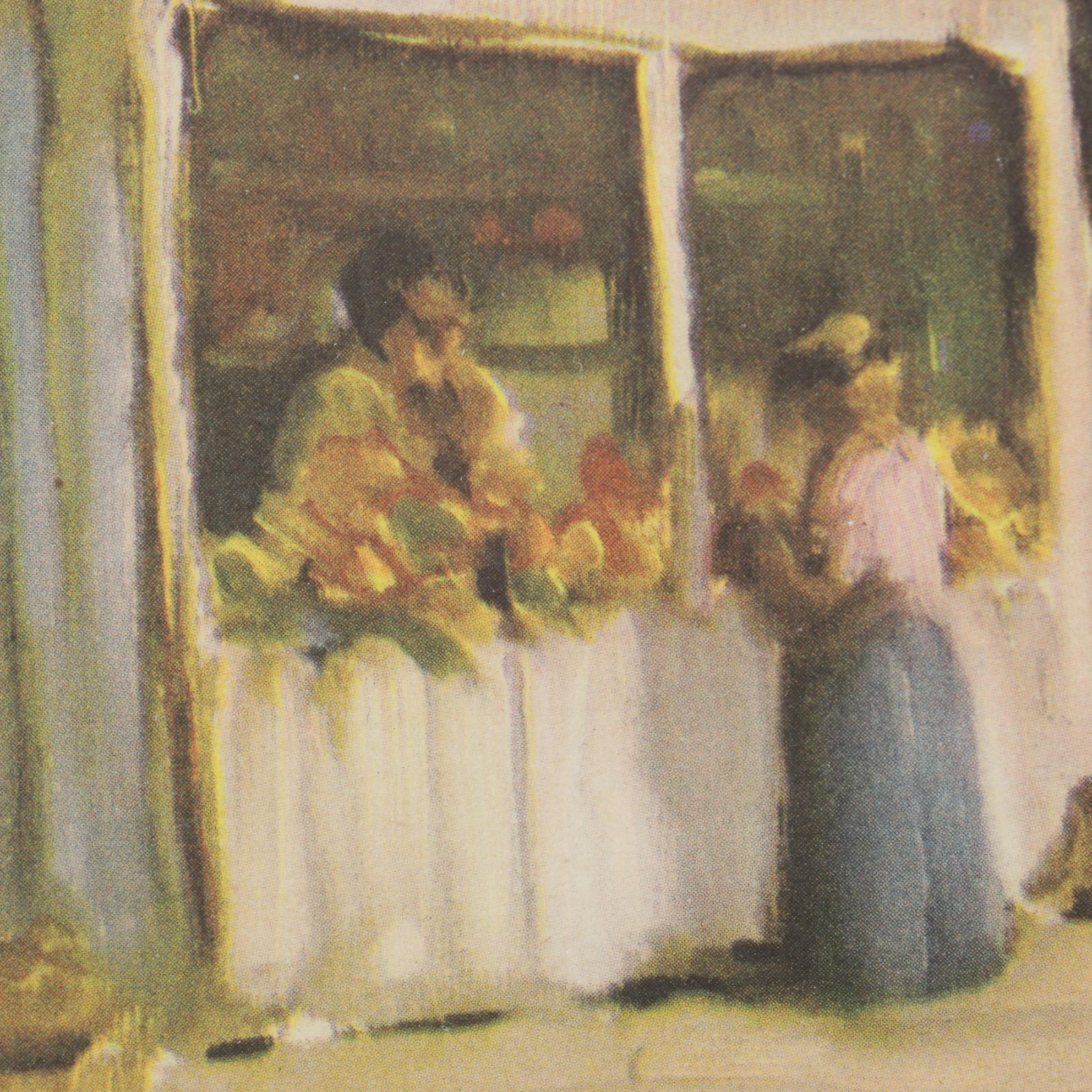 H.C. Walcott Impressionist Market and Horse Drawn Carriage Offset Lithograph