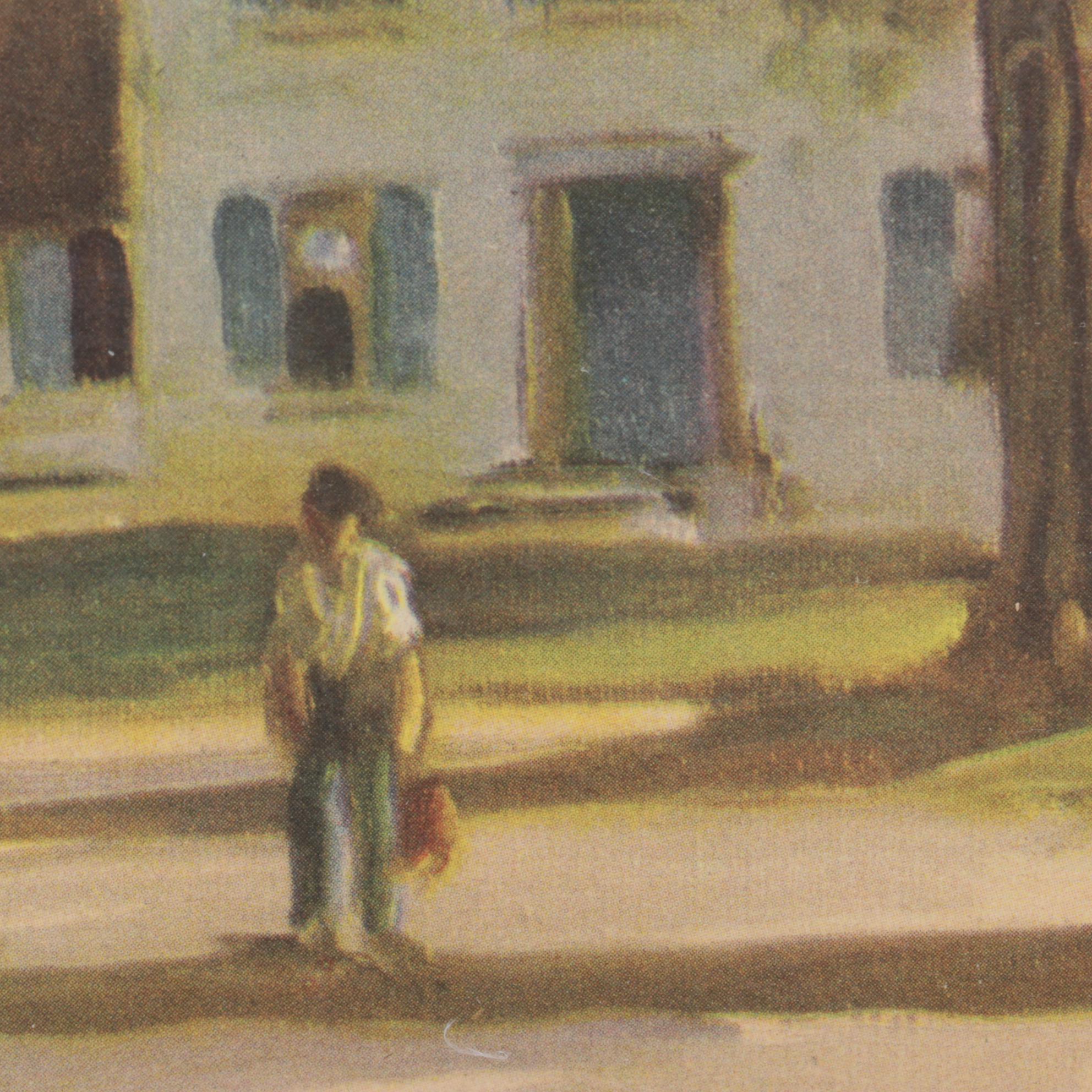 H.C. Walcott Impressionist Market and Horse Drawn Carriage Offset Lithograph