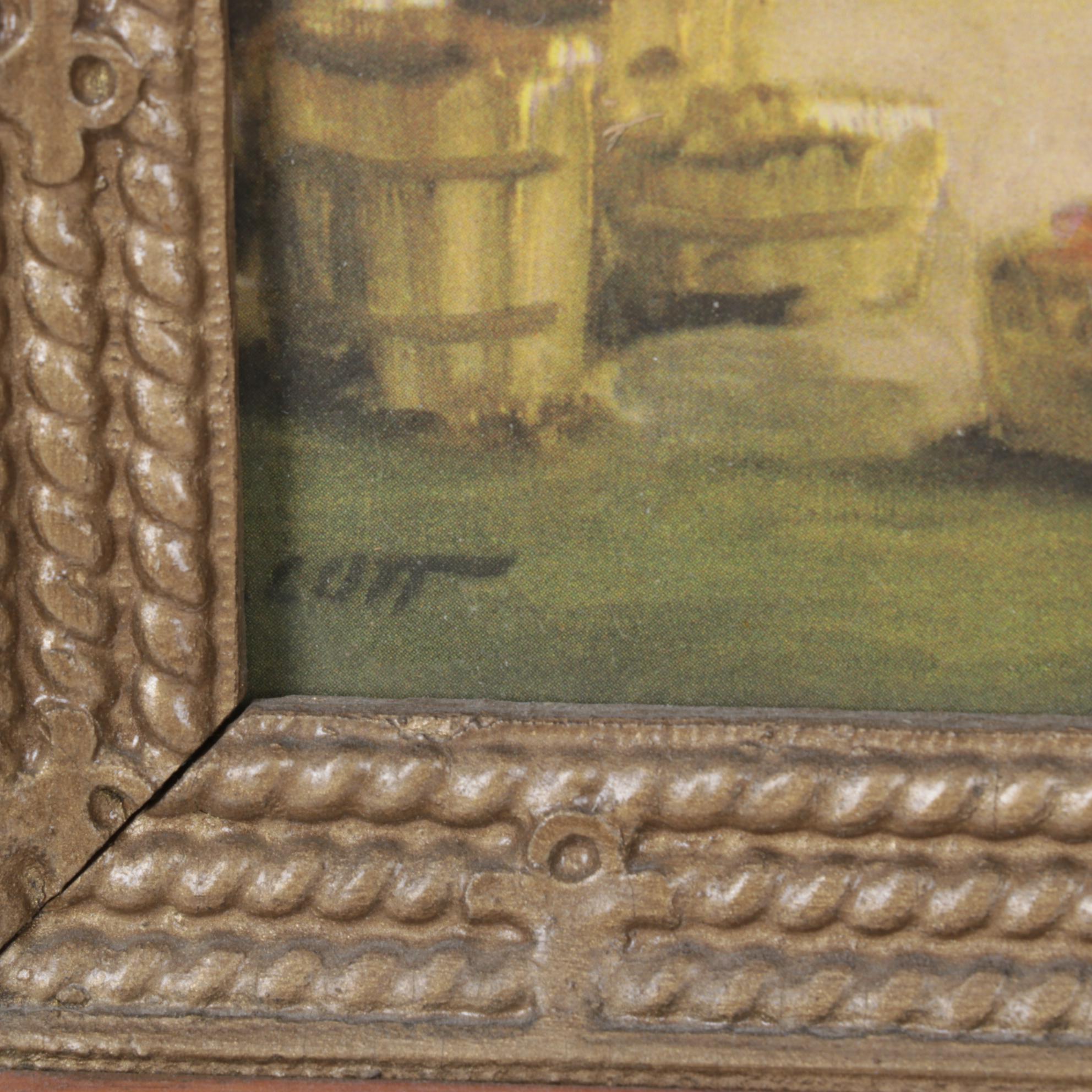 H.C. Walcott Impressionist Market and Horse Drawn Carriage Offset Lithograph