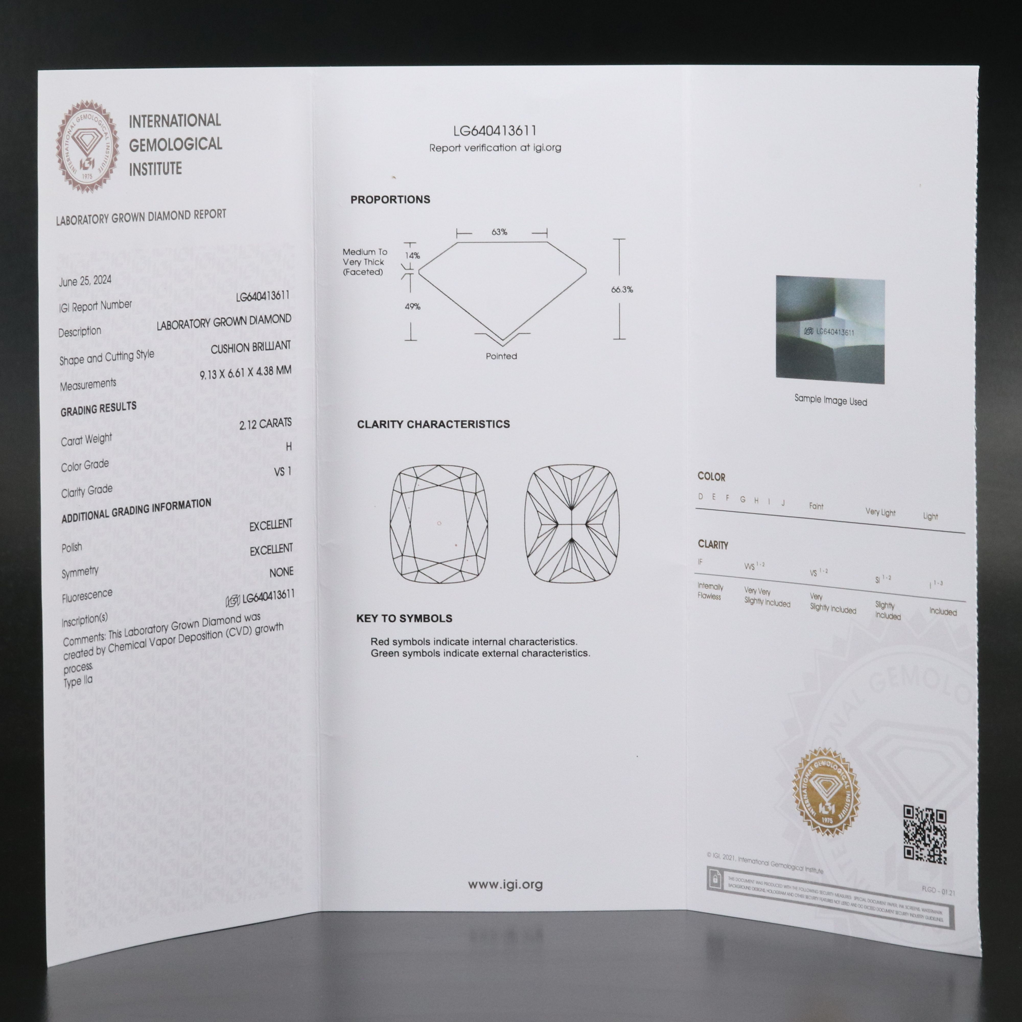 Loose 2.12 CT Lab Grown Diamond with IGI Report