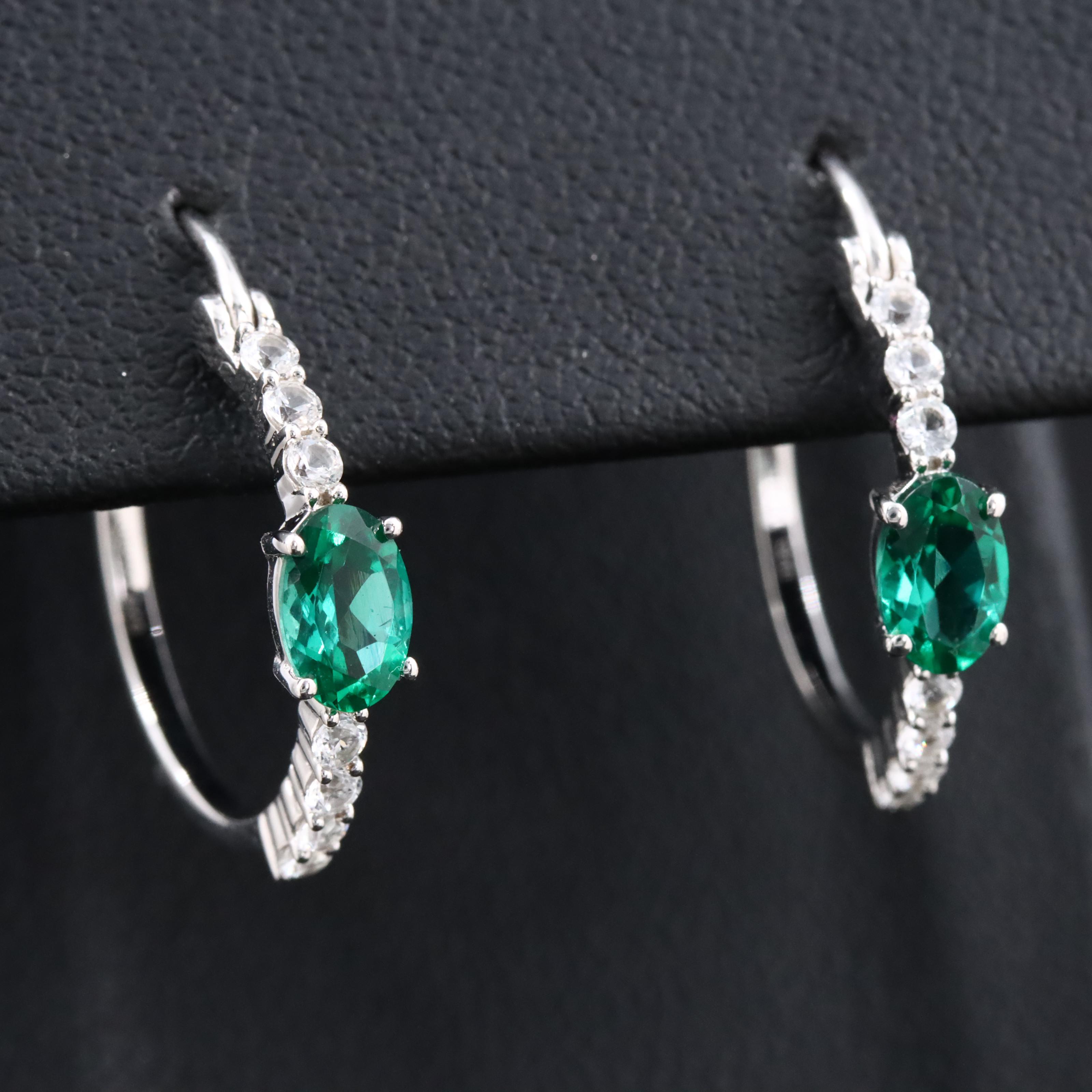 Sterling Emerald and Sapphire Hoop Earrings