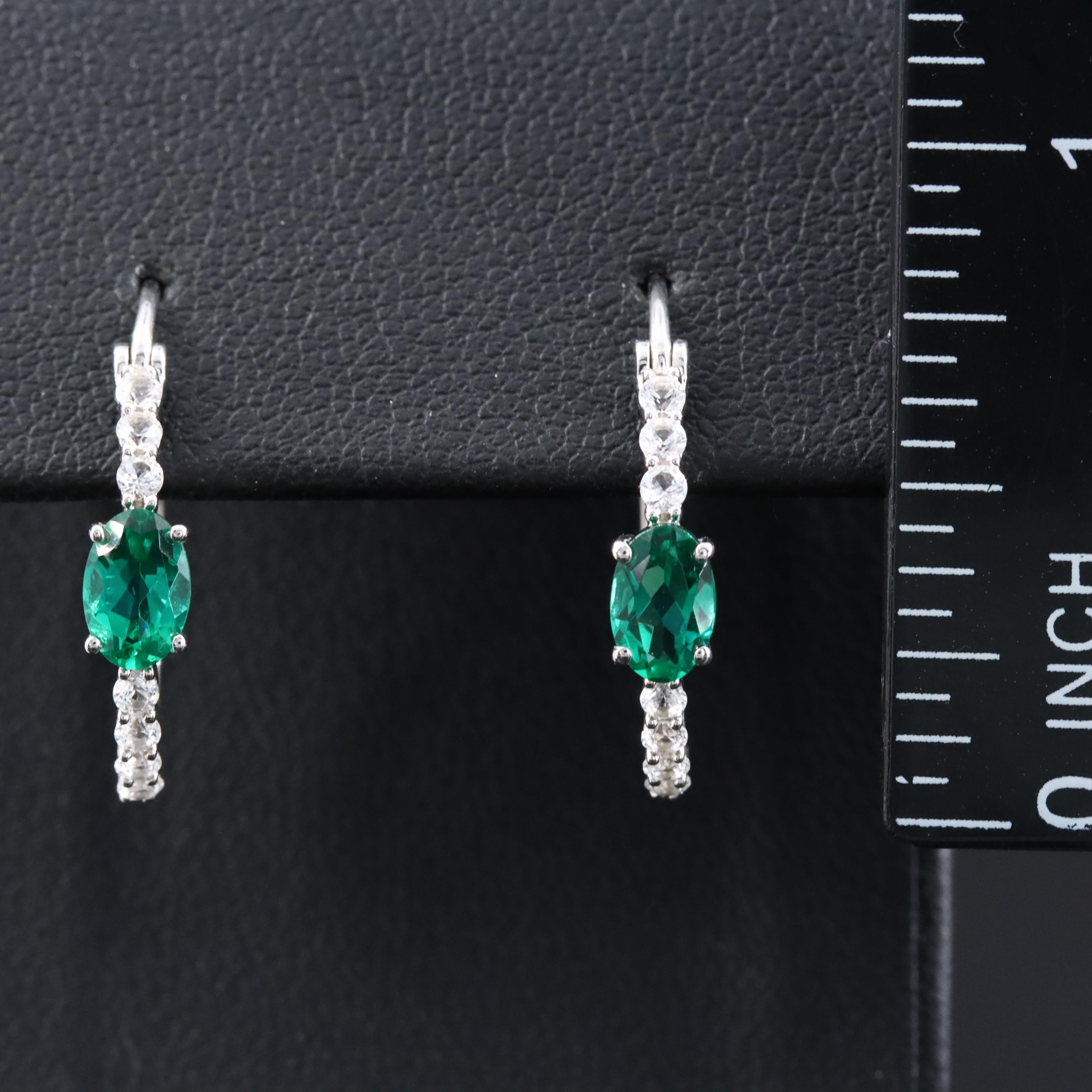 Sterling Emerald and Sapphire Hoop Earrings