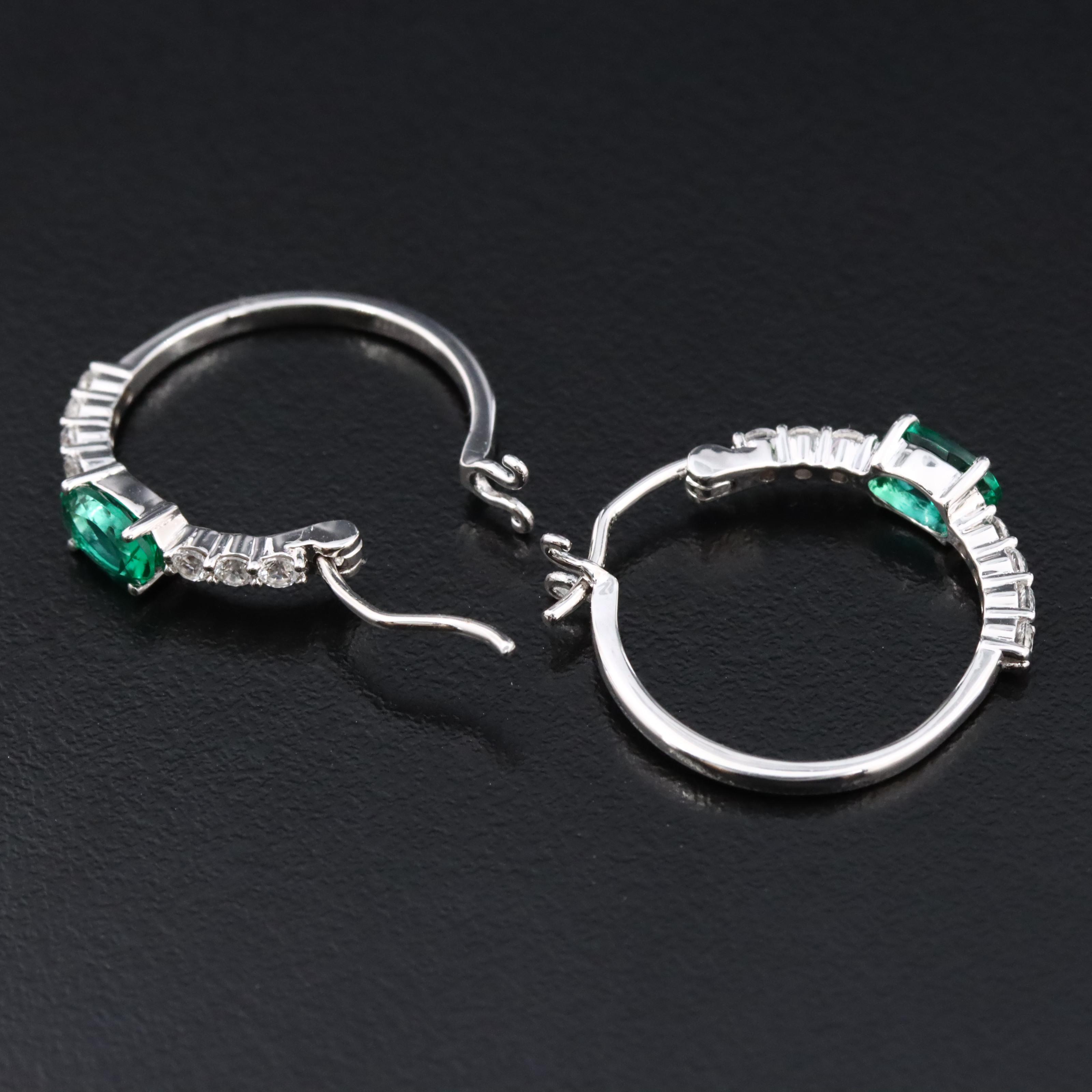 Sterling Emerald and Sapphire Hoop Earrings