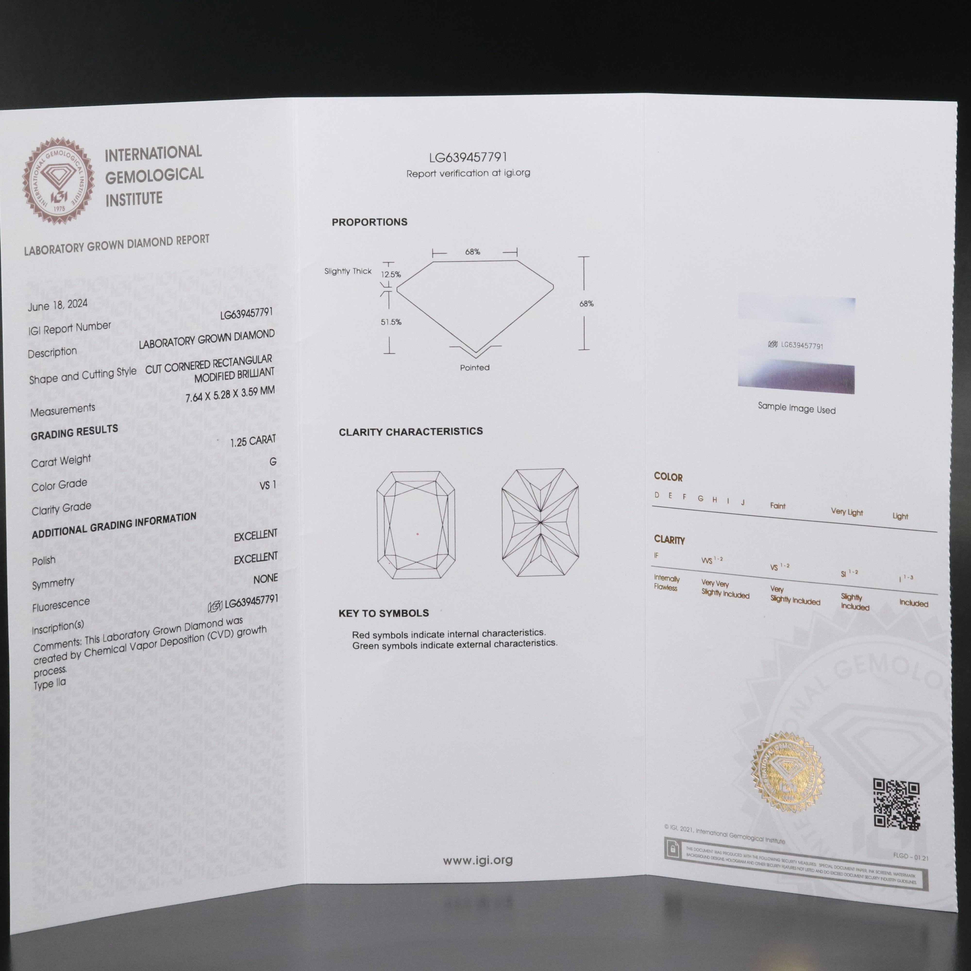 Loose 1.25 CT Lab Grown Diamond with IGI Report
