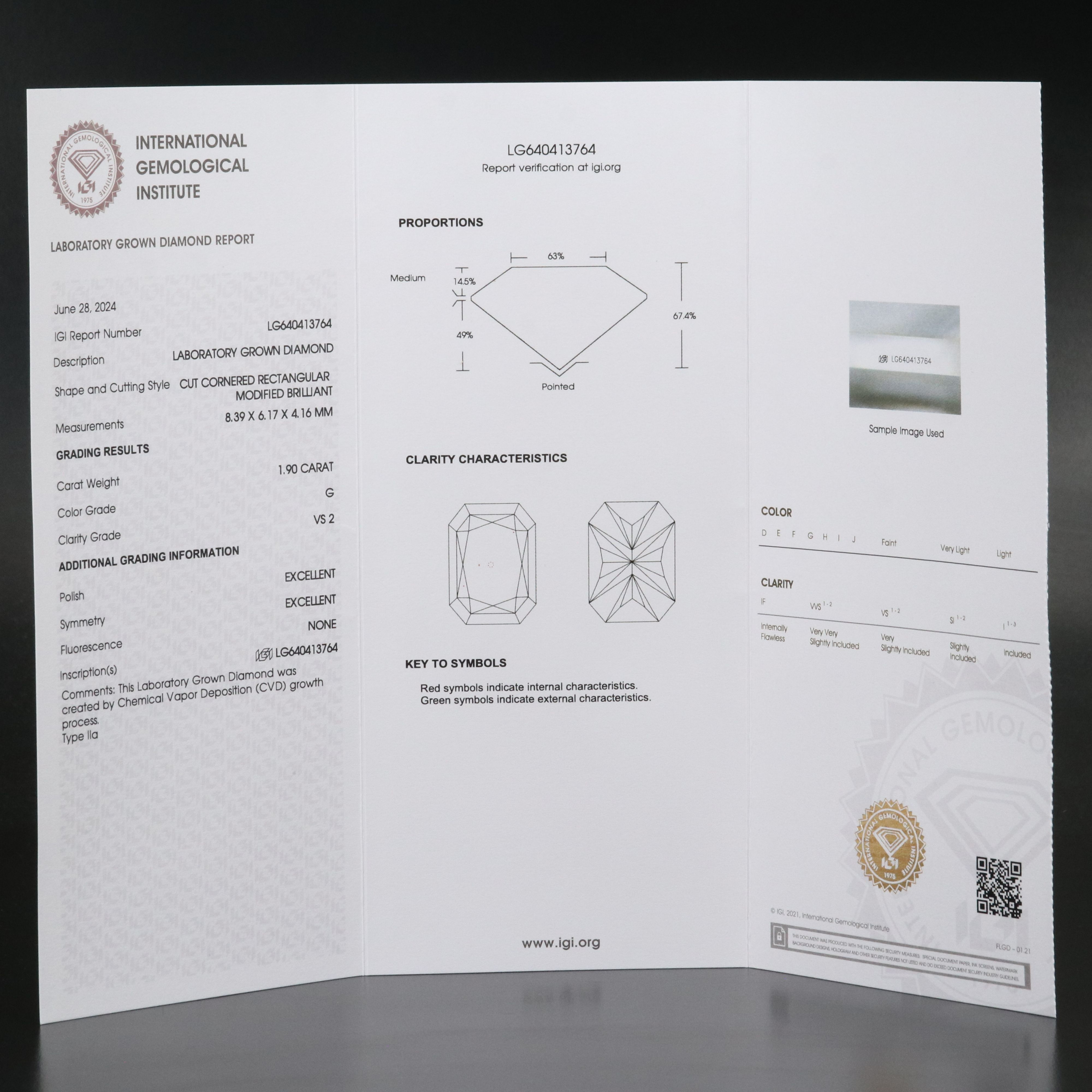 Loose 1.90 CT Lab Grown Diamond with IGI Report