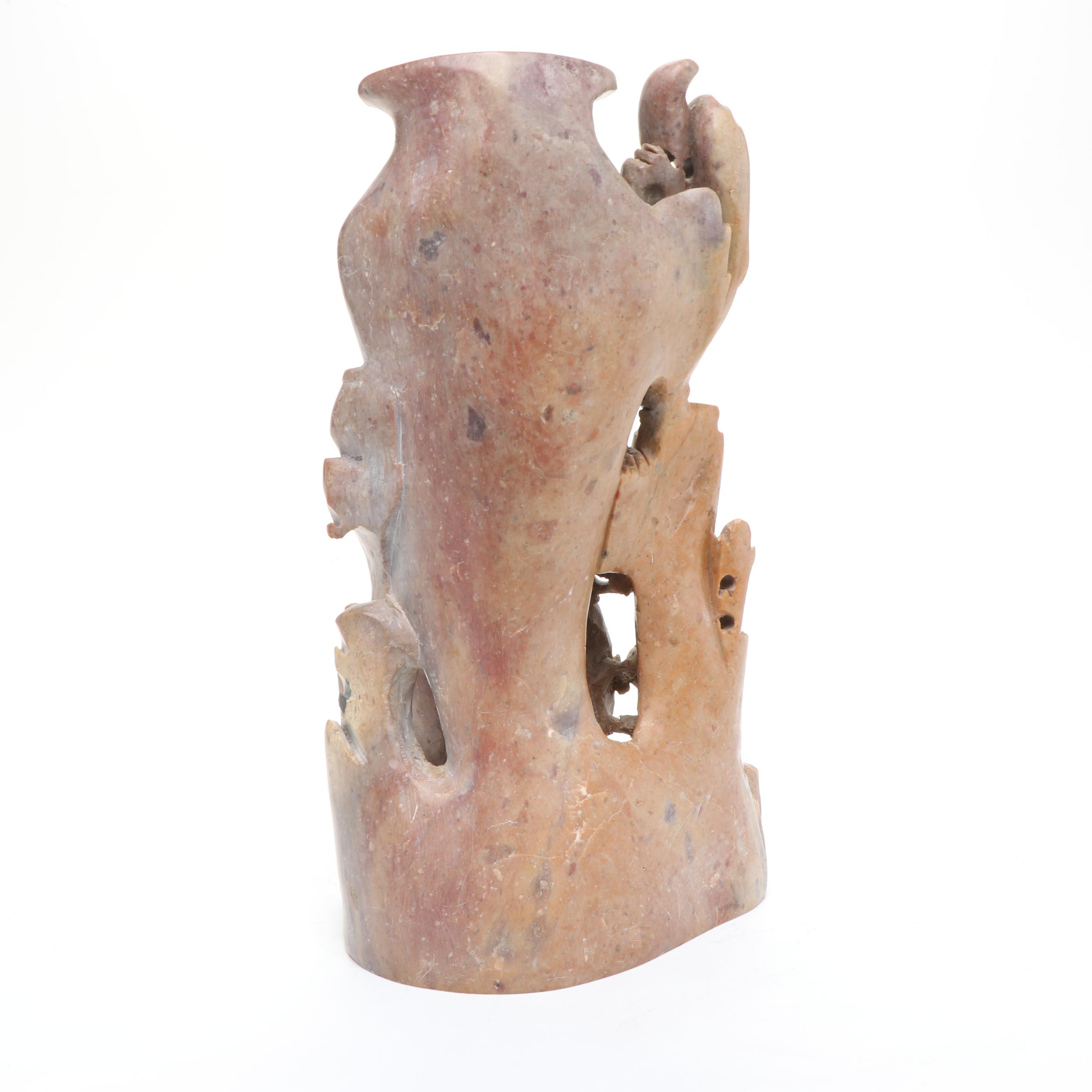 Chinese Carved Soap Stone Brush Pot and Vase, 20th Century