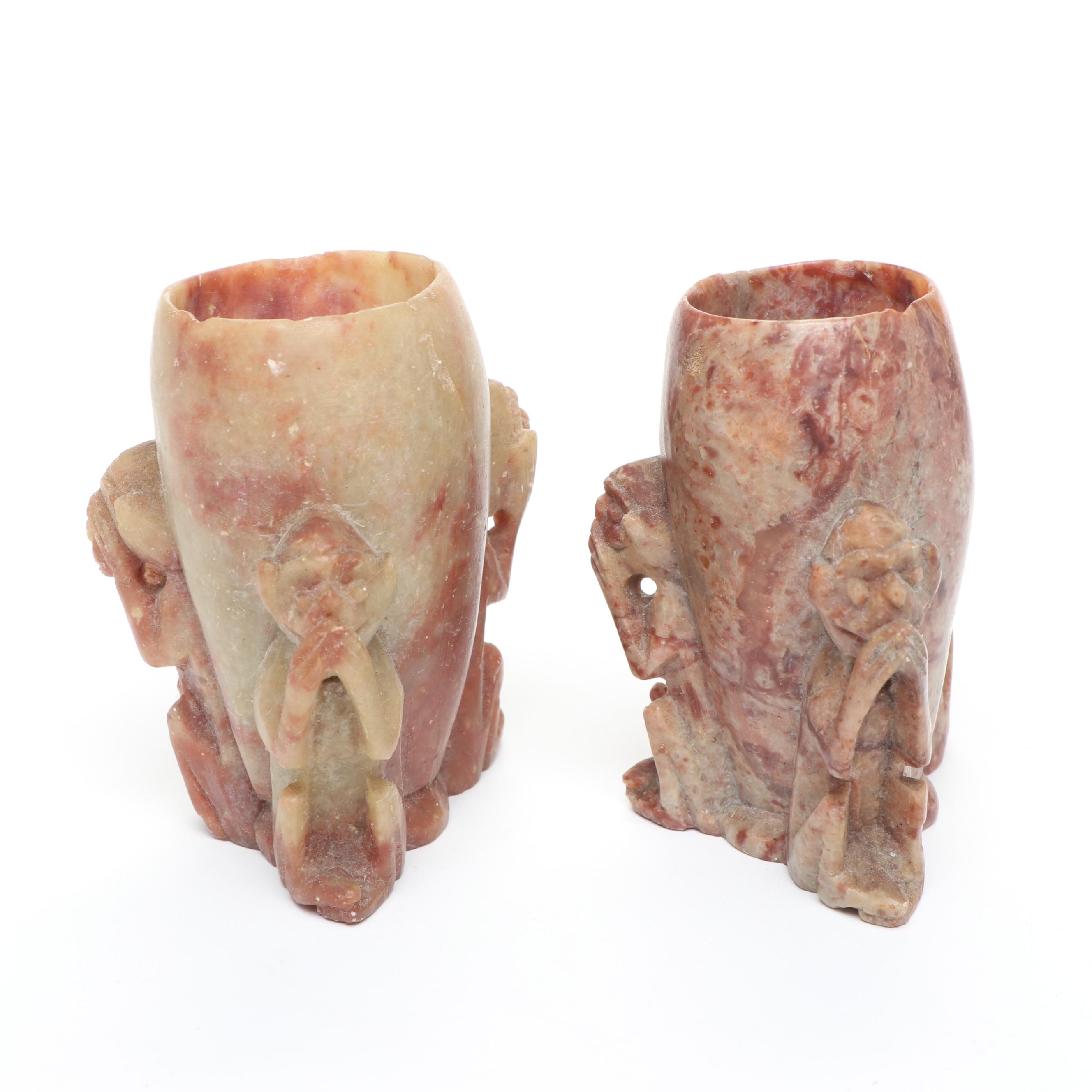 Chinese Carved Soap Stone Brush Pot and Vase, 20th Century