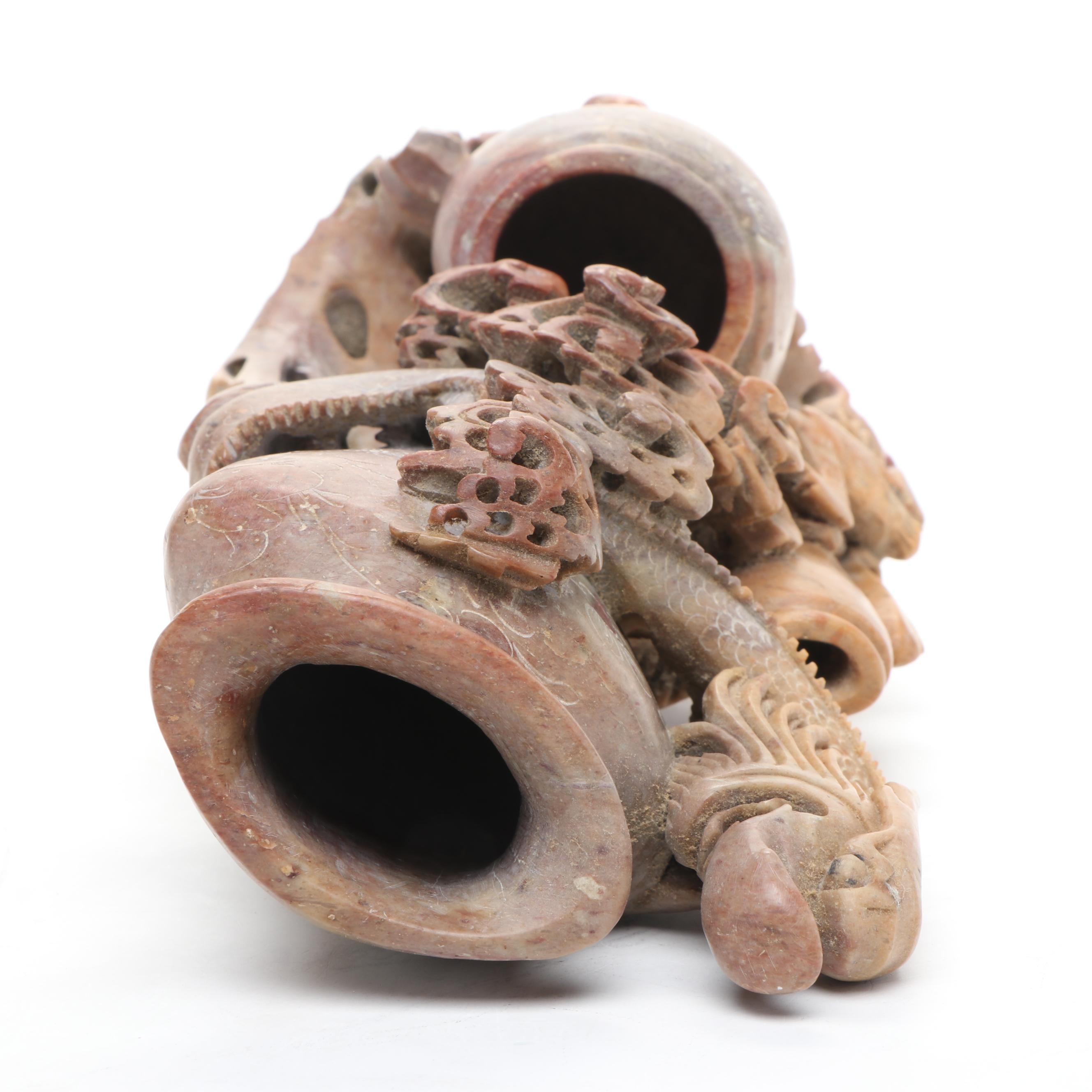 Chinese Carved Soap Stone Brush Pot and Vase, 20th Century