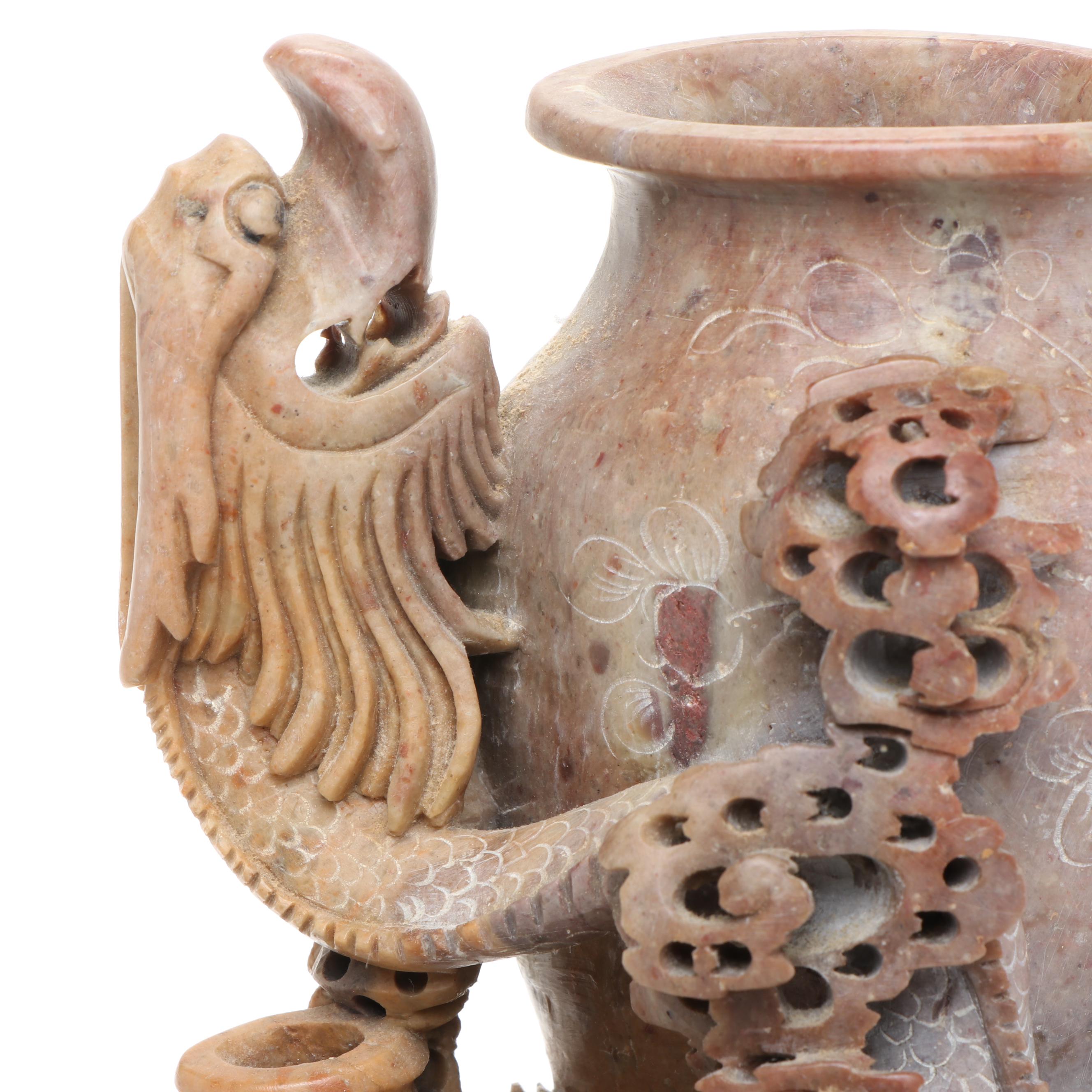 Chinese Carved Soap Stone Brush Pot and Vase, 20th Century