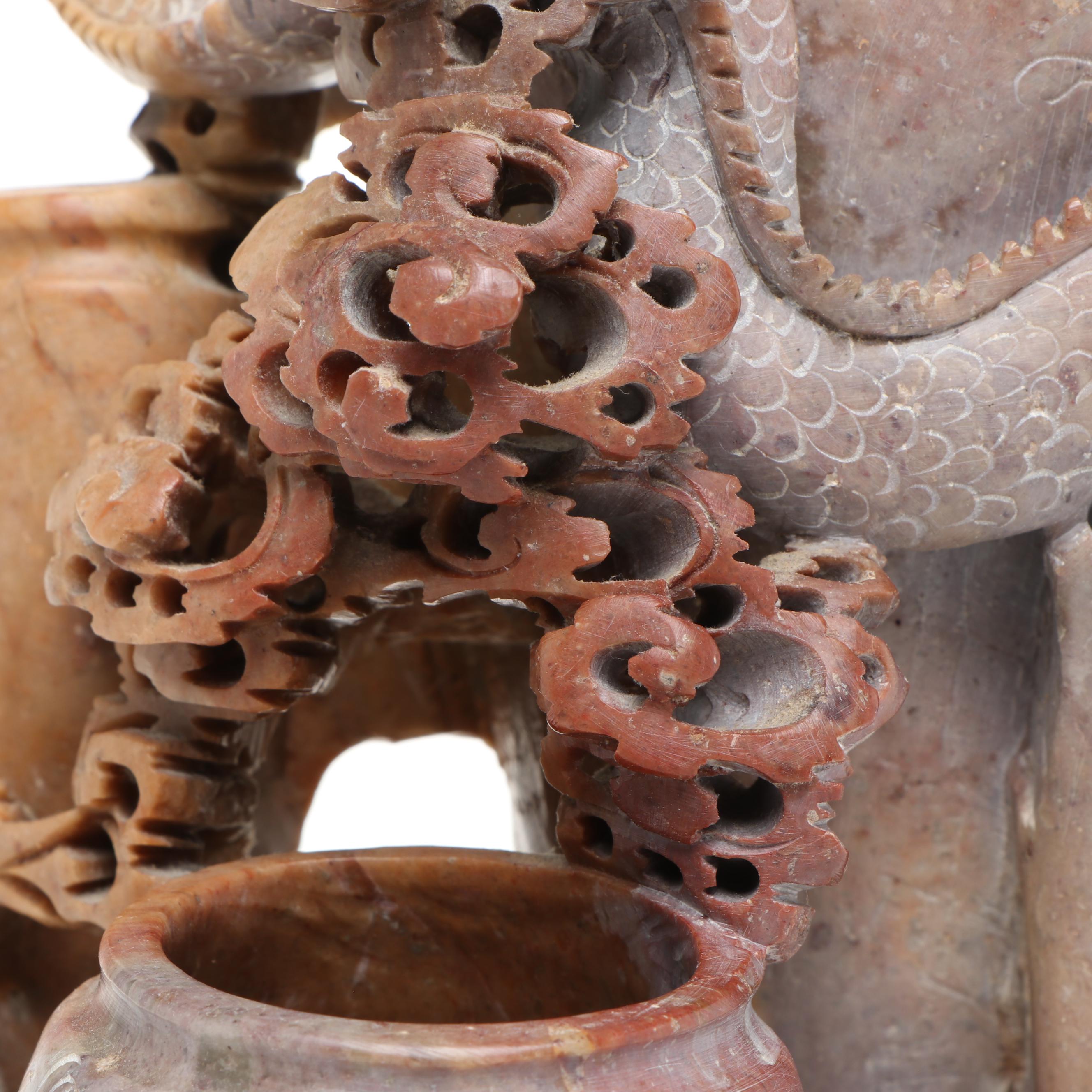 Chinese Carved Soap Stone Brush Pot and Vase, 20th Century