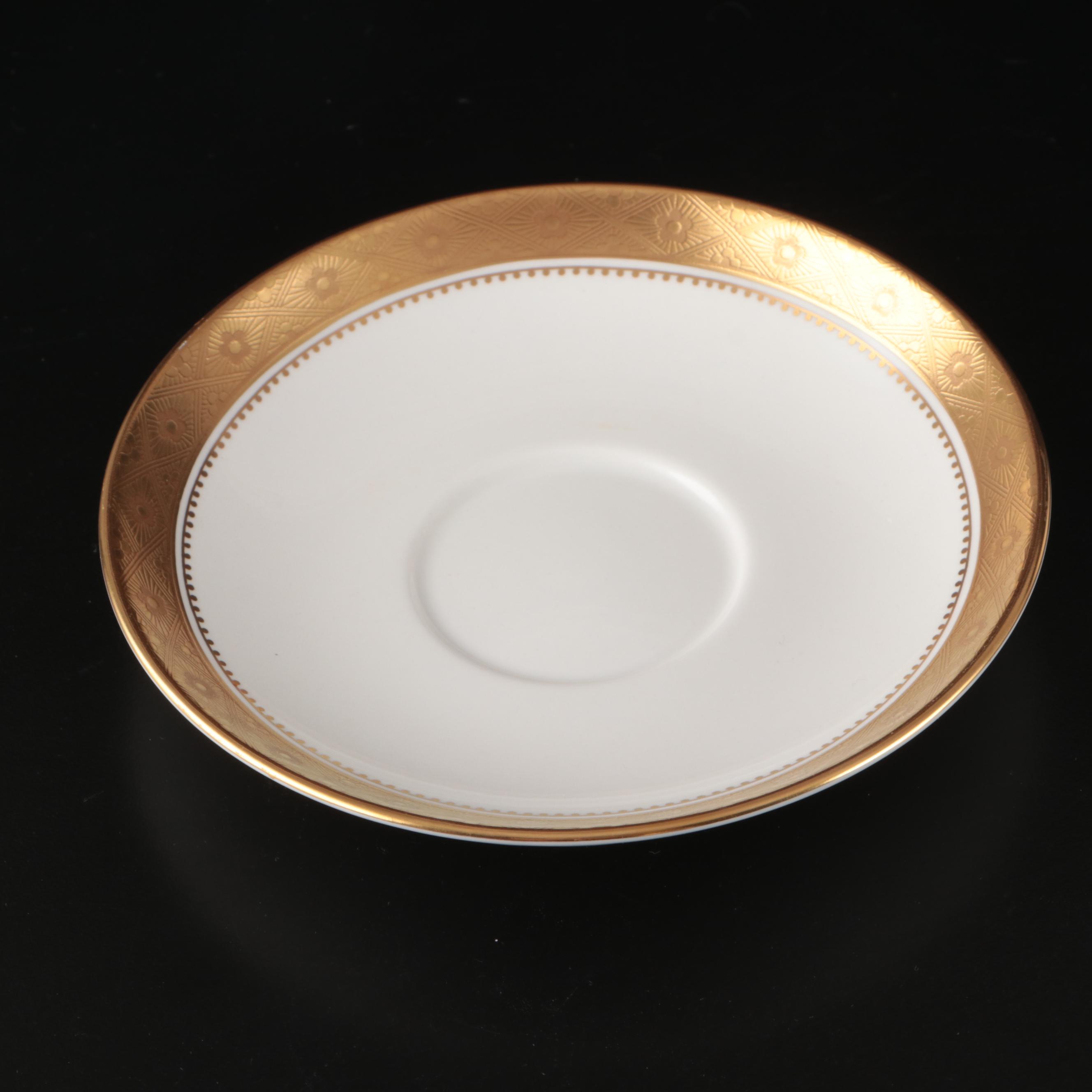 Spode "Mandarin Gold" Cups and Saucers with Stainless Over Cup Tea Strainer