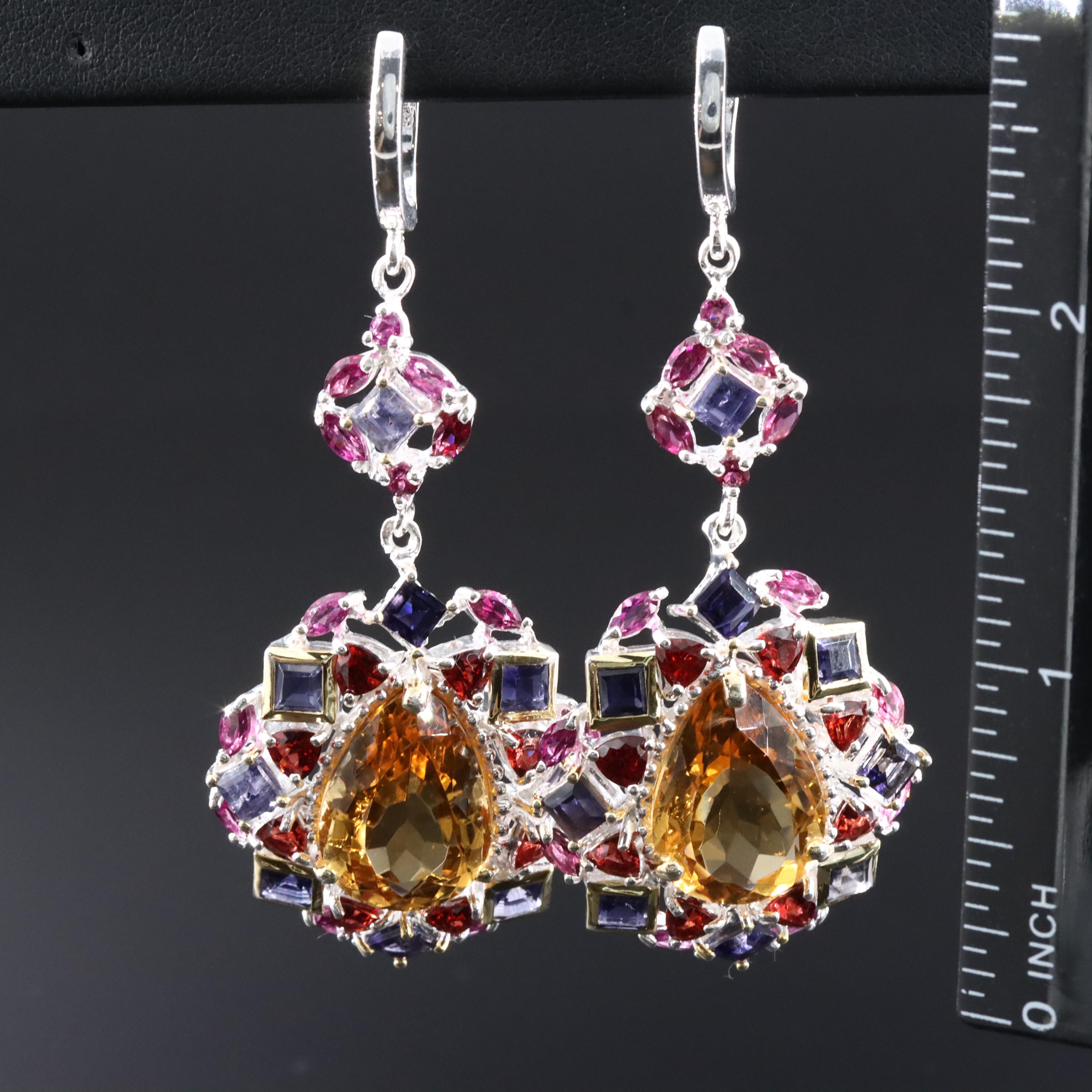 Sterling Citrine, Iolite and Garnet Earrings