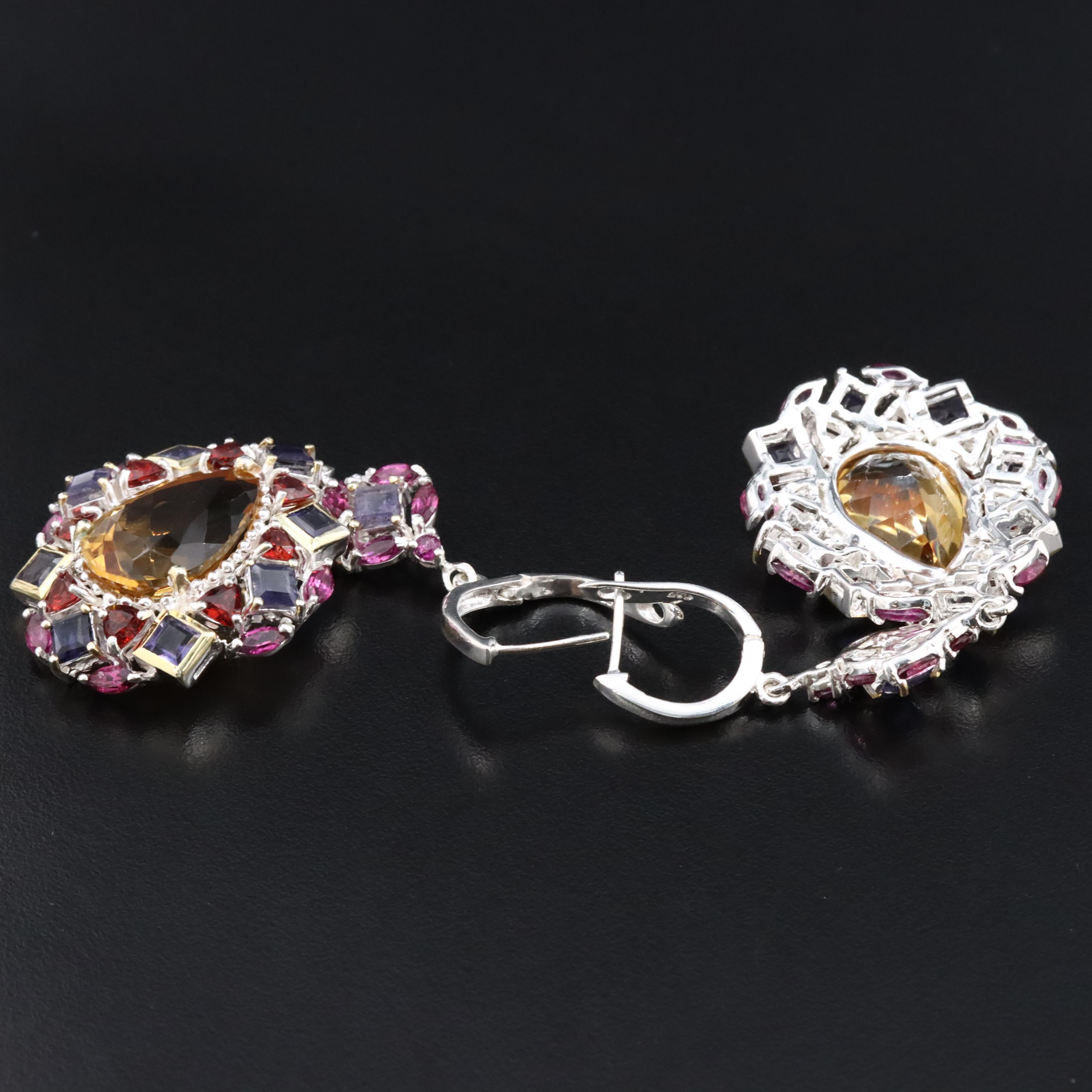 Sterling Citrine, Iolite and Garnet Earrings