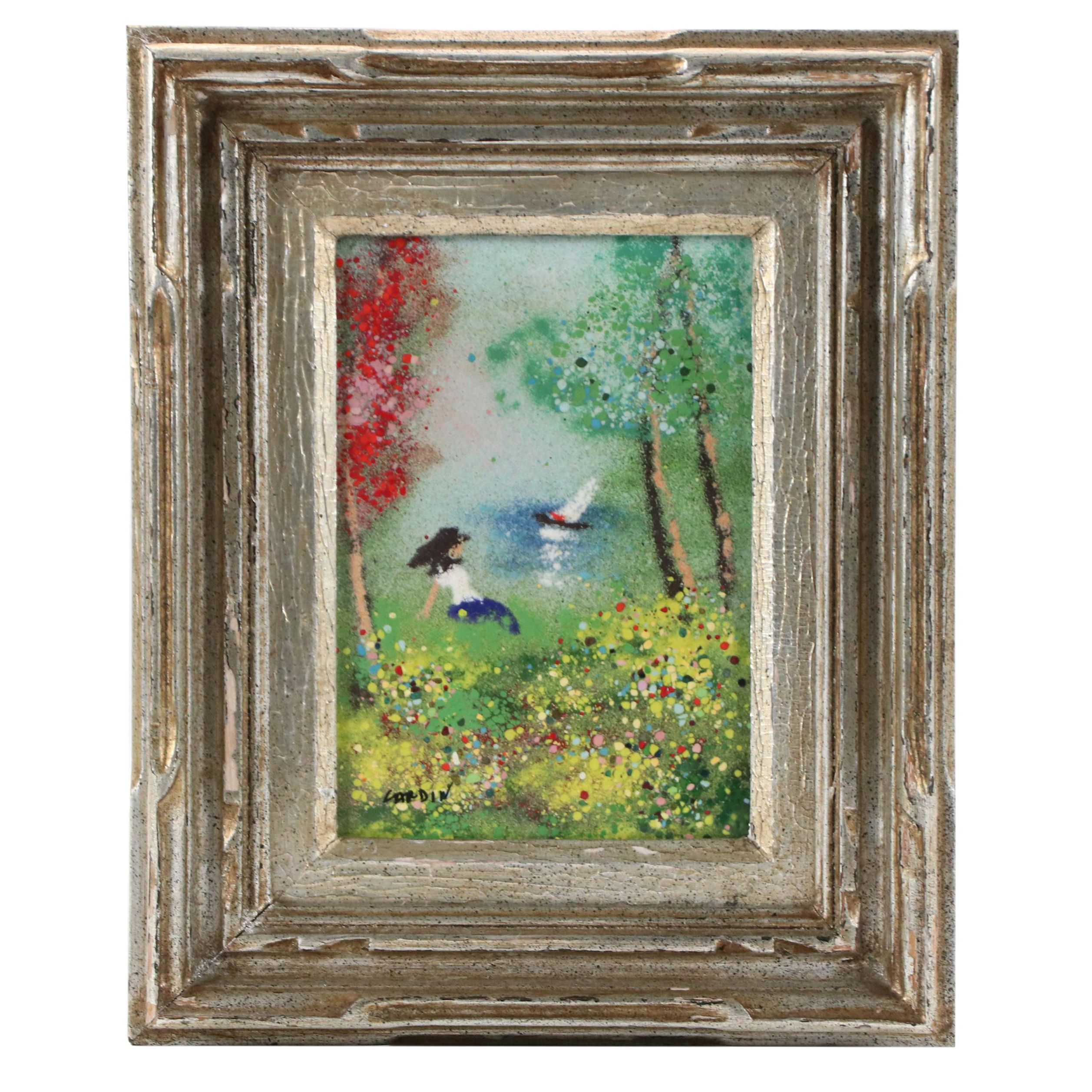 Louis Cardin Whimsical Enamel Painting on Copper