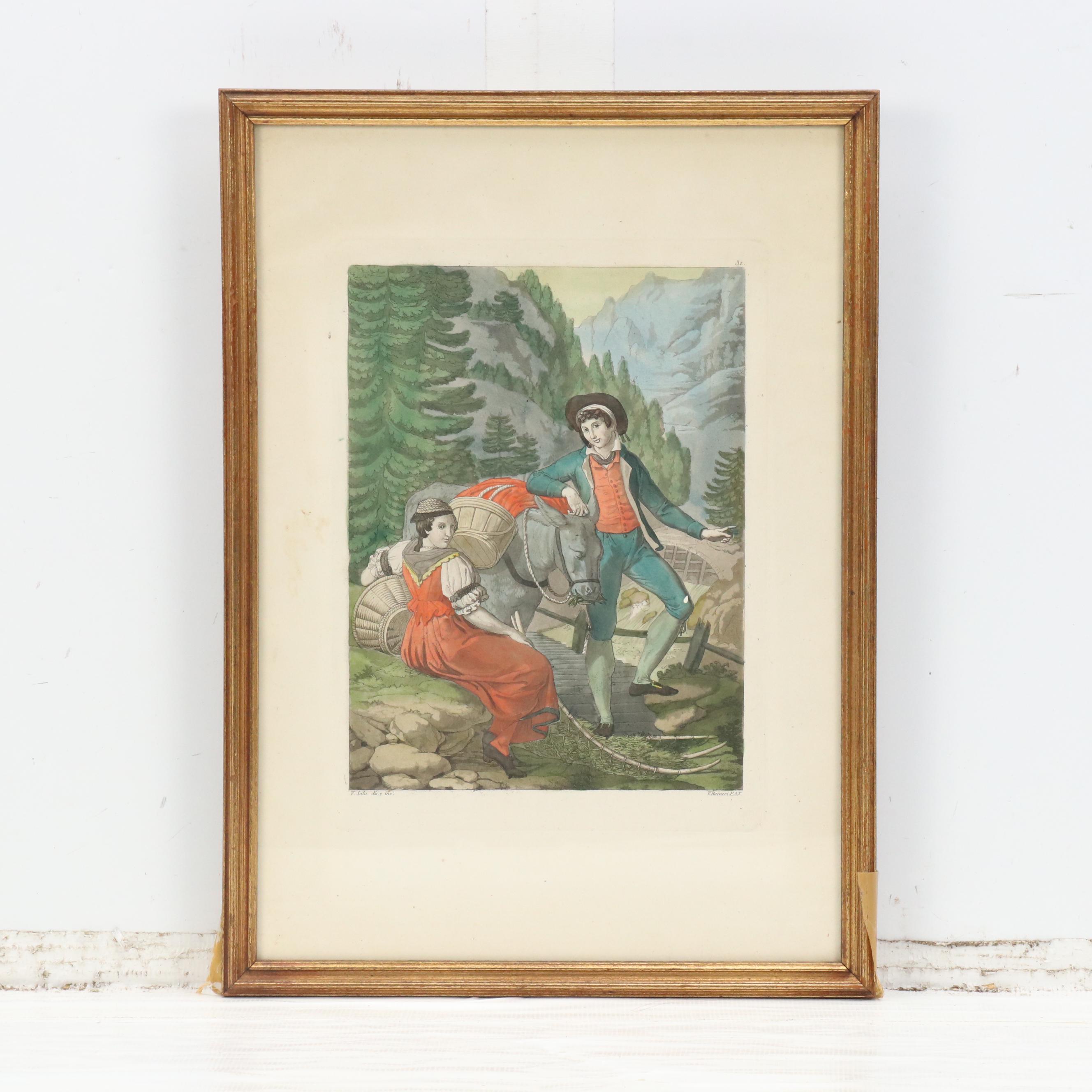 Hand-Colored Engravings of Swiss Costumes After Joseph Reinhart