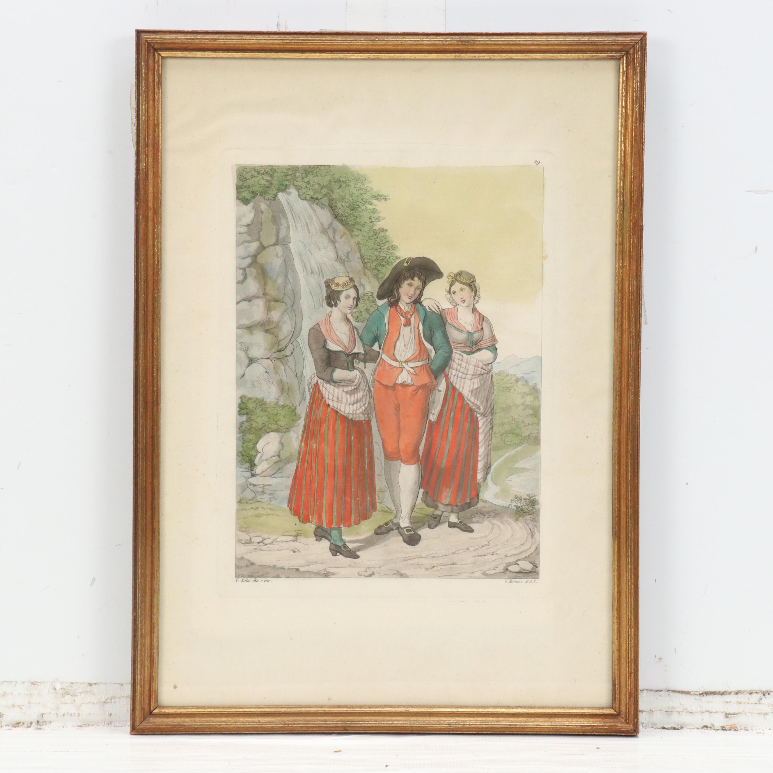 Hand-Colored Engravings of Swiss Costumes After Joseph Reinhart