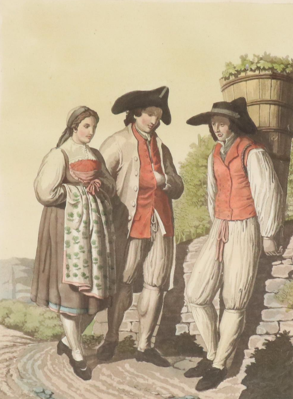 Hand-Colored Engravings of Swiss Costumes After Joseph Reinhart