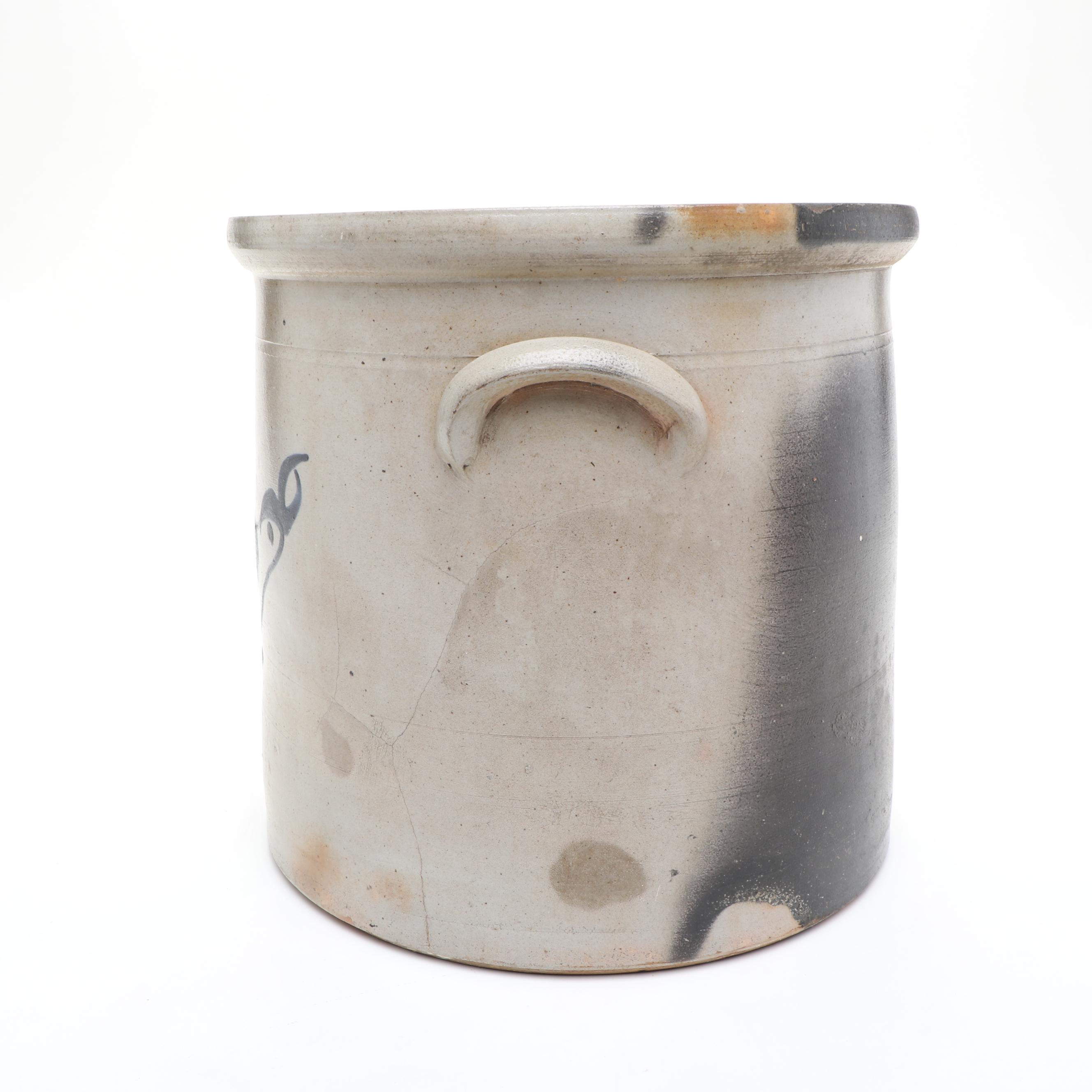 New York Stoneware Three Gallon Stoneware Crock with Freehand Cobalt Bird