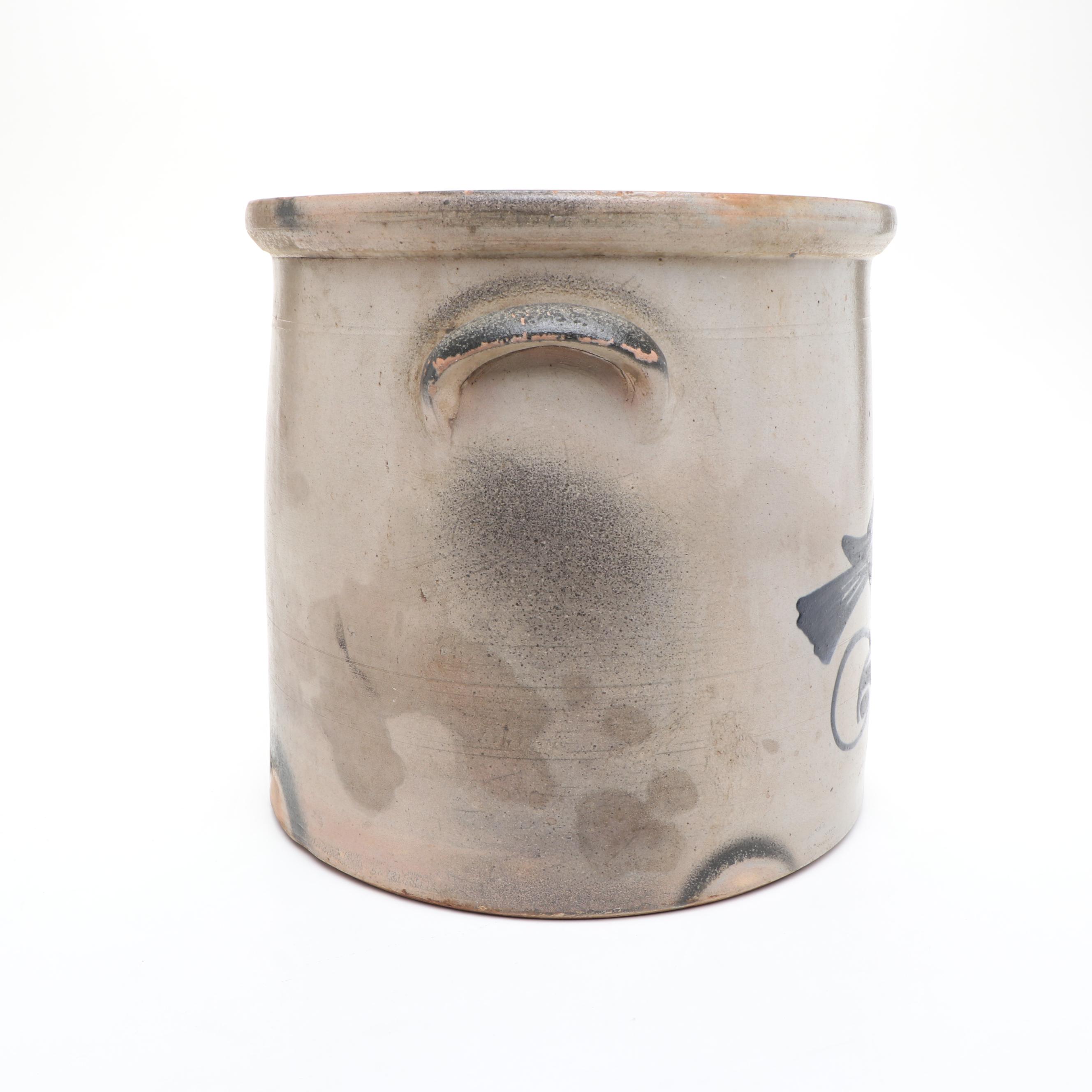 New York Stoneware Three Gallon Stoneware Crock with Freehand Cobalt Bird